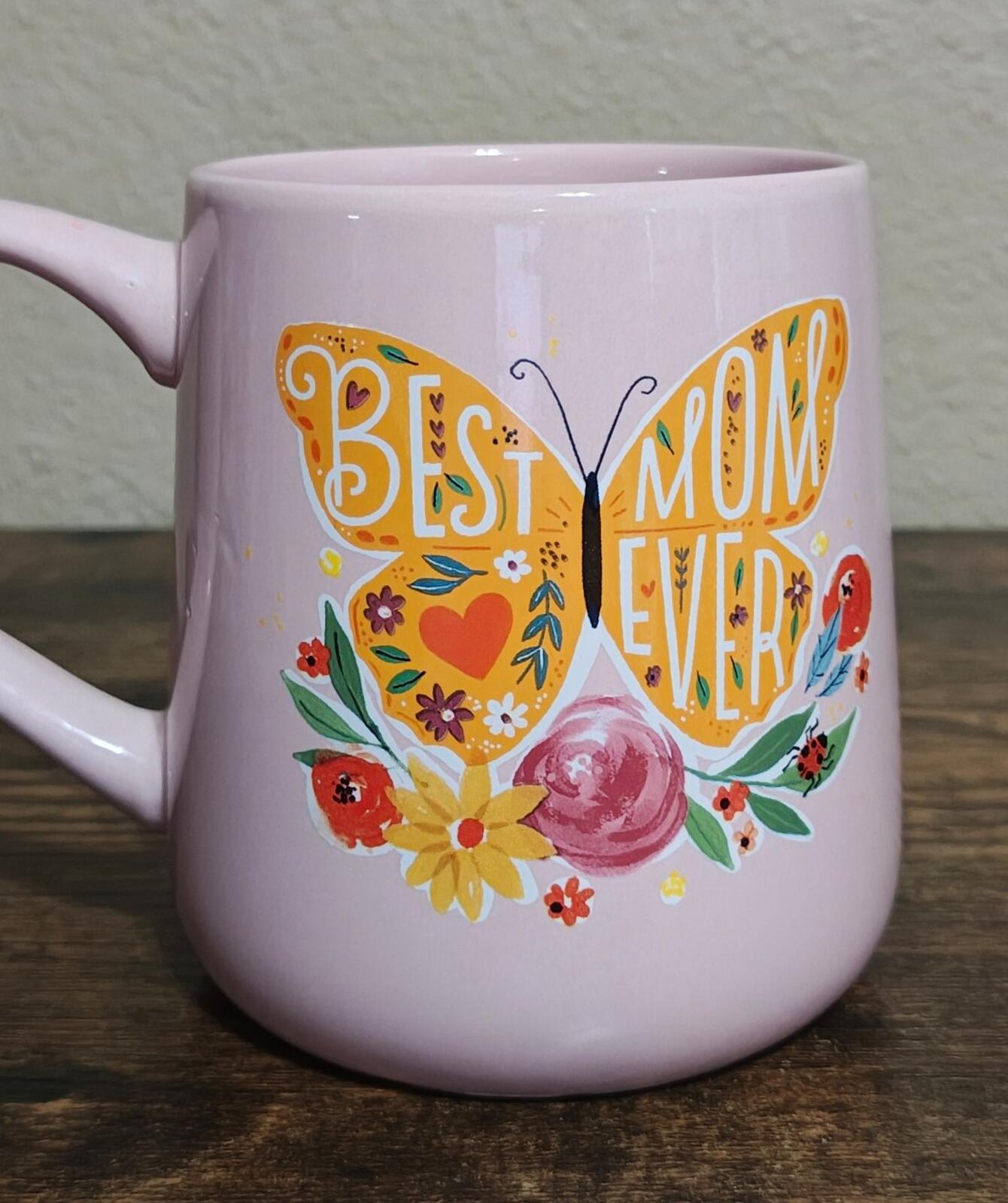 Colorful Flowers & Butterfly Best Mom Ever Pink Mug