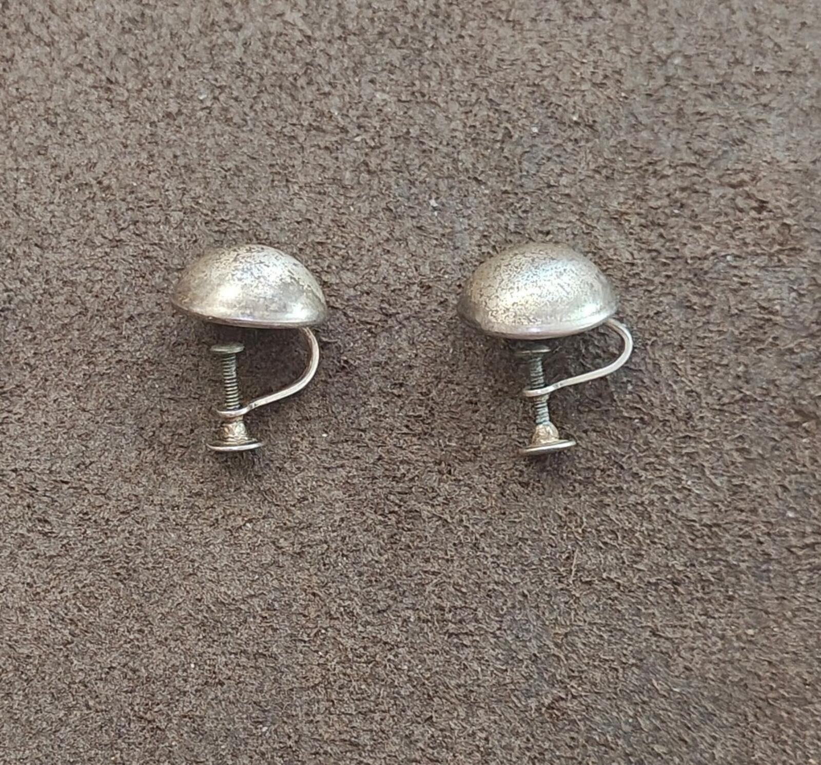 1950s/60s Sterling Silver Ball Screwback Clip On Stud Earrings