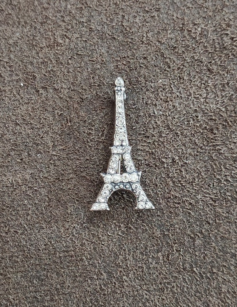 Sparkling Crystal Rhinestones Eiffel Tower Silver Tone Brooch Pin