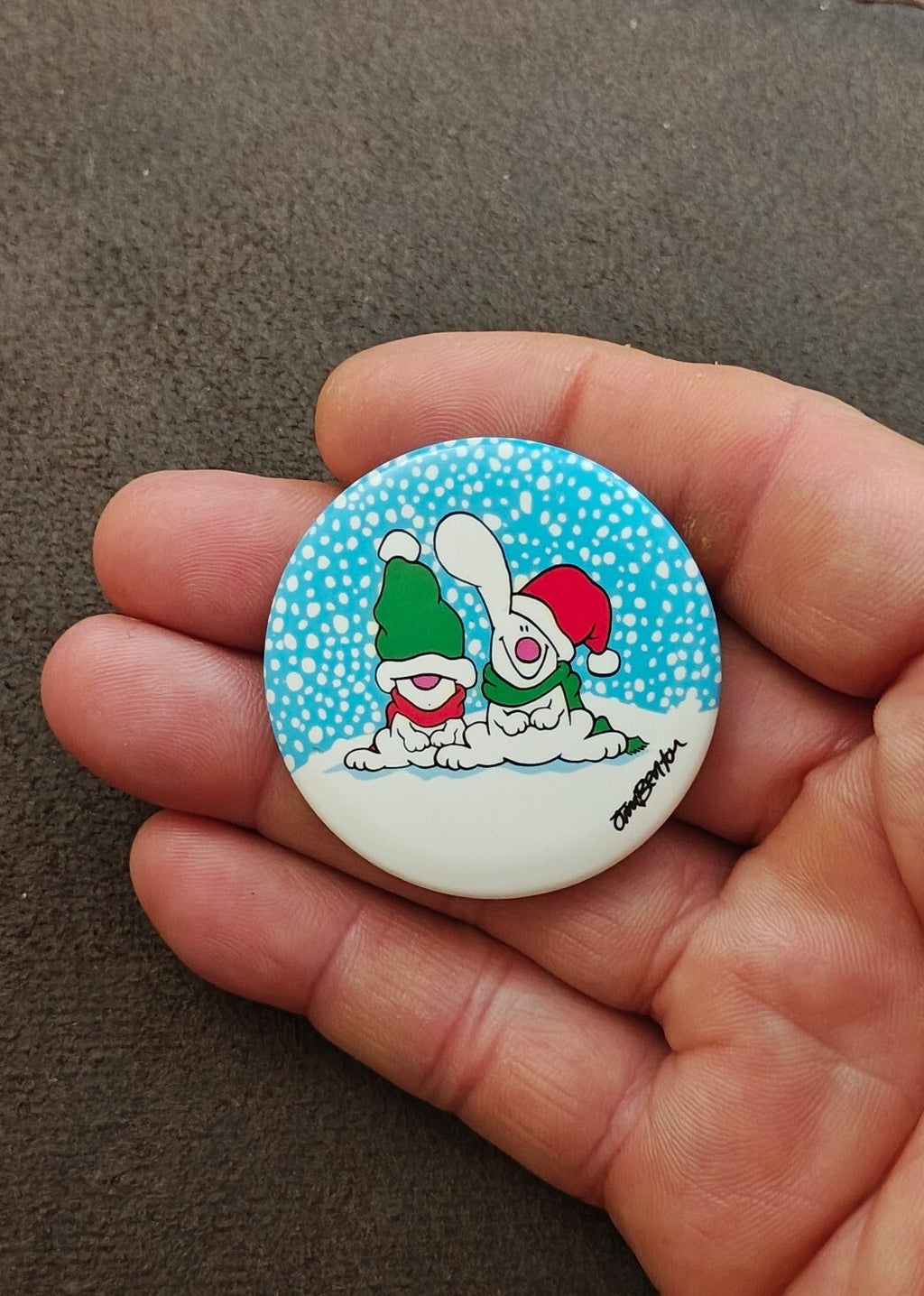 1980s Rare Jim Benton Christmas Pinback/Pinbutton