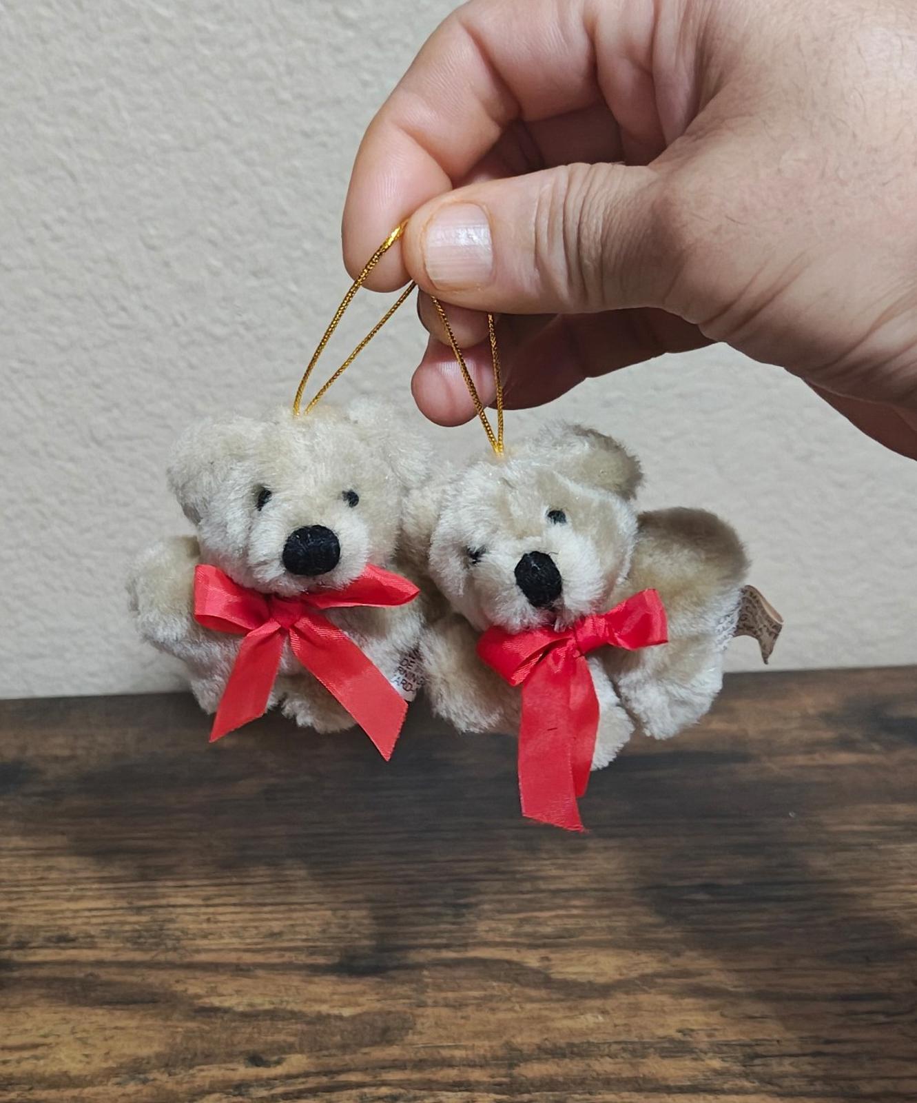 1980s Vintage Set Of Two Mini Plush Teddy Bear Ornaments