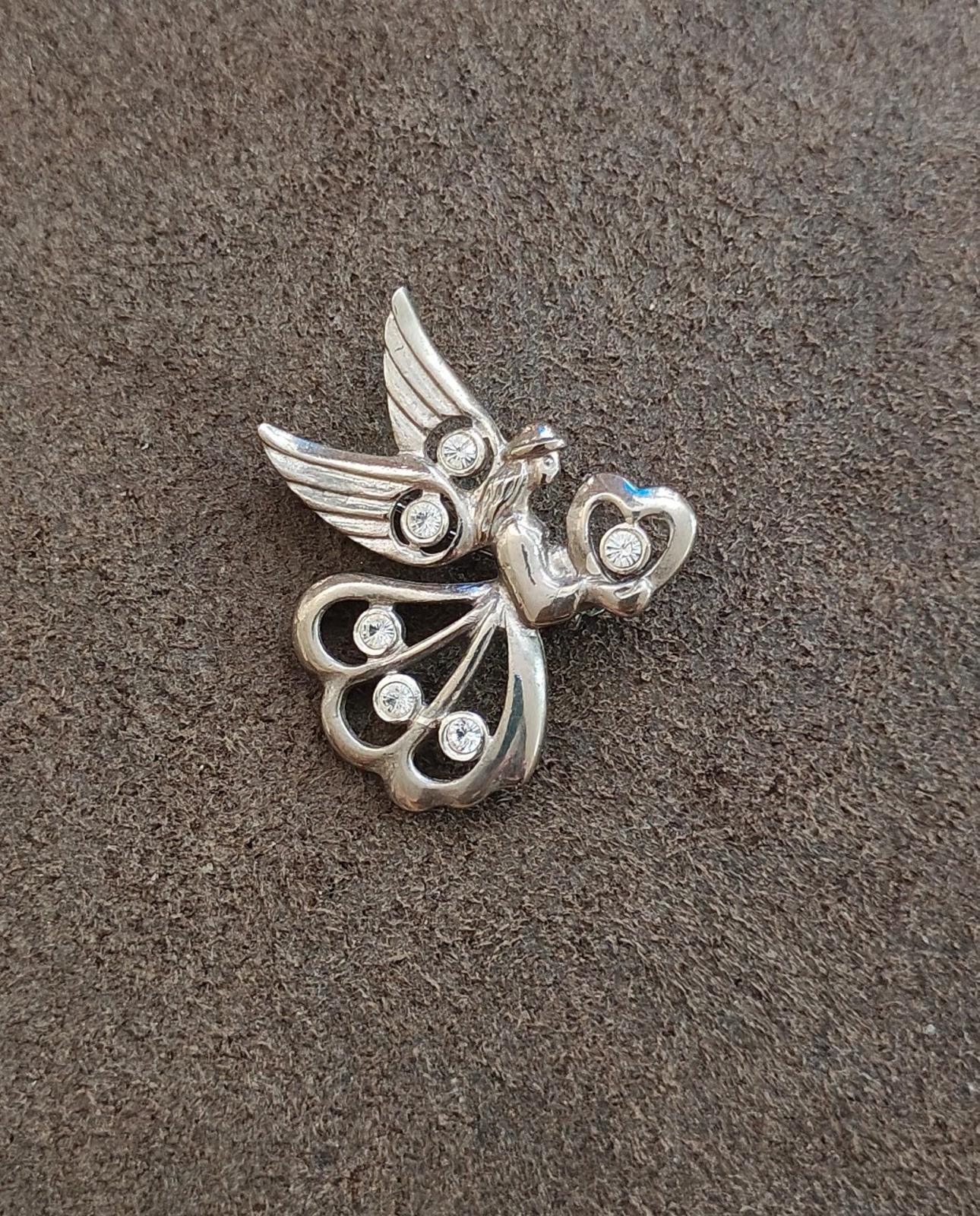 1990's Angel Of Love Angel With Heart and Clear Rhinestones Pin