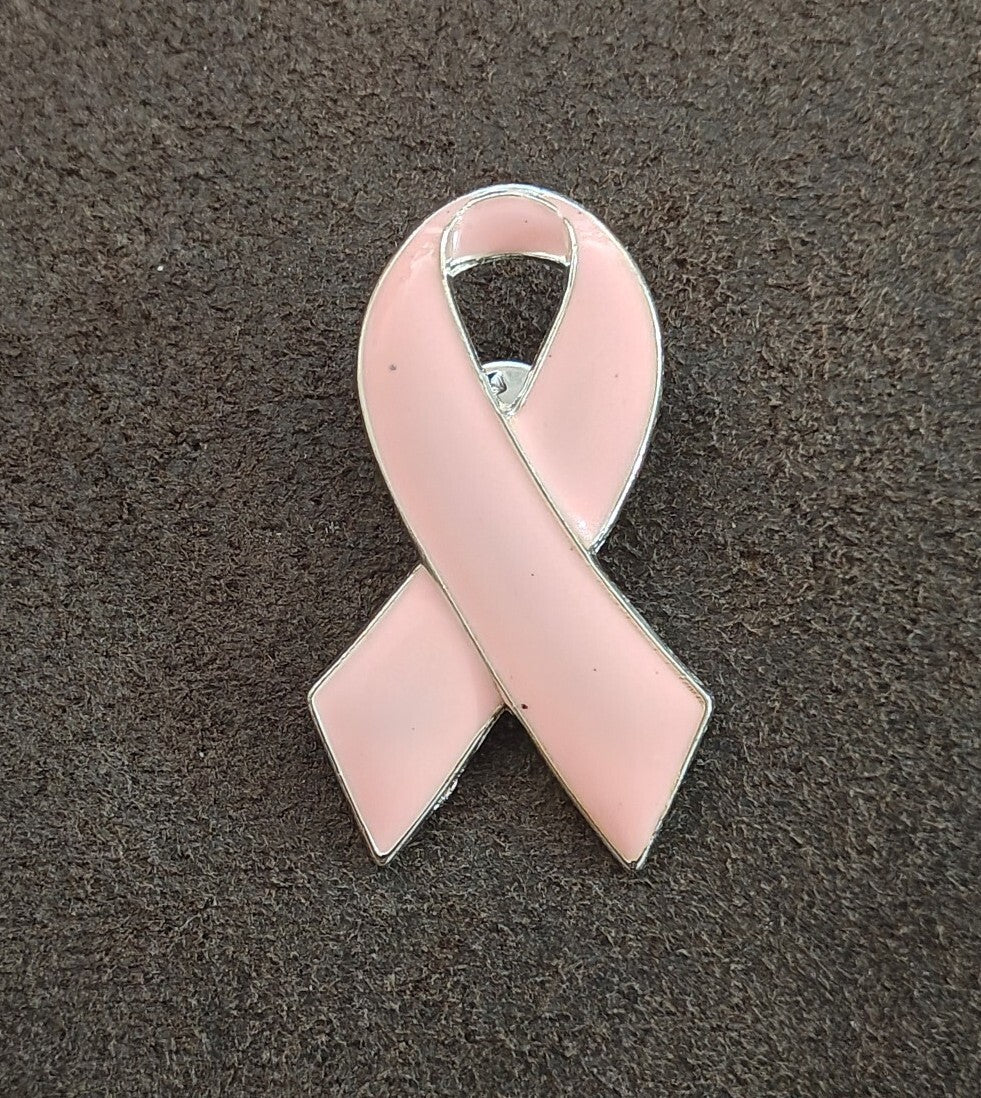 Pink Ribbon Breast Cancer Awareness Silver Tone Enamel Pin.