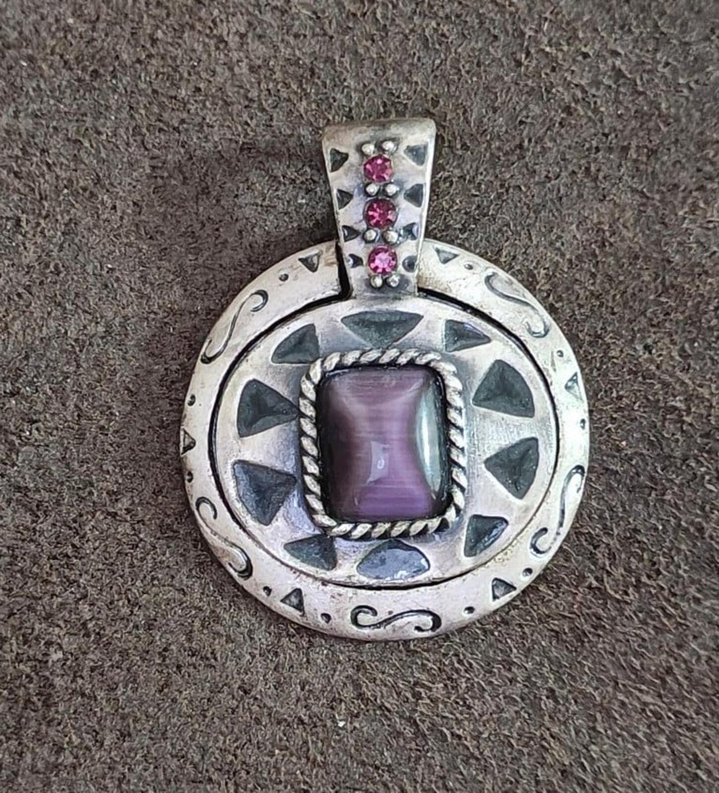 1980s Signed KC Southwest Design With Purple Stones Pendant