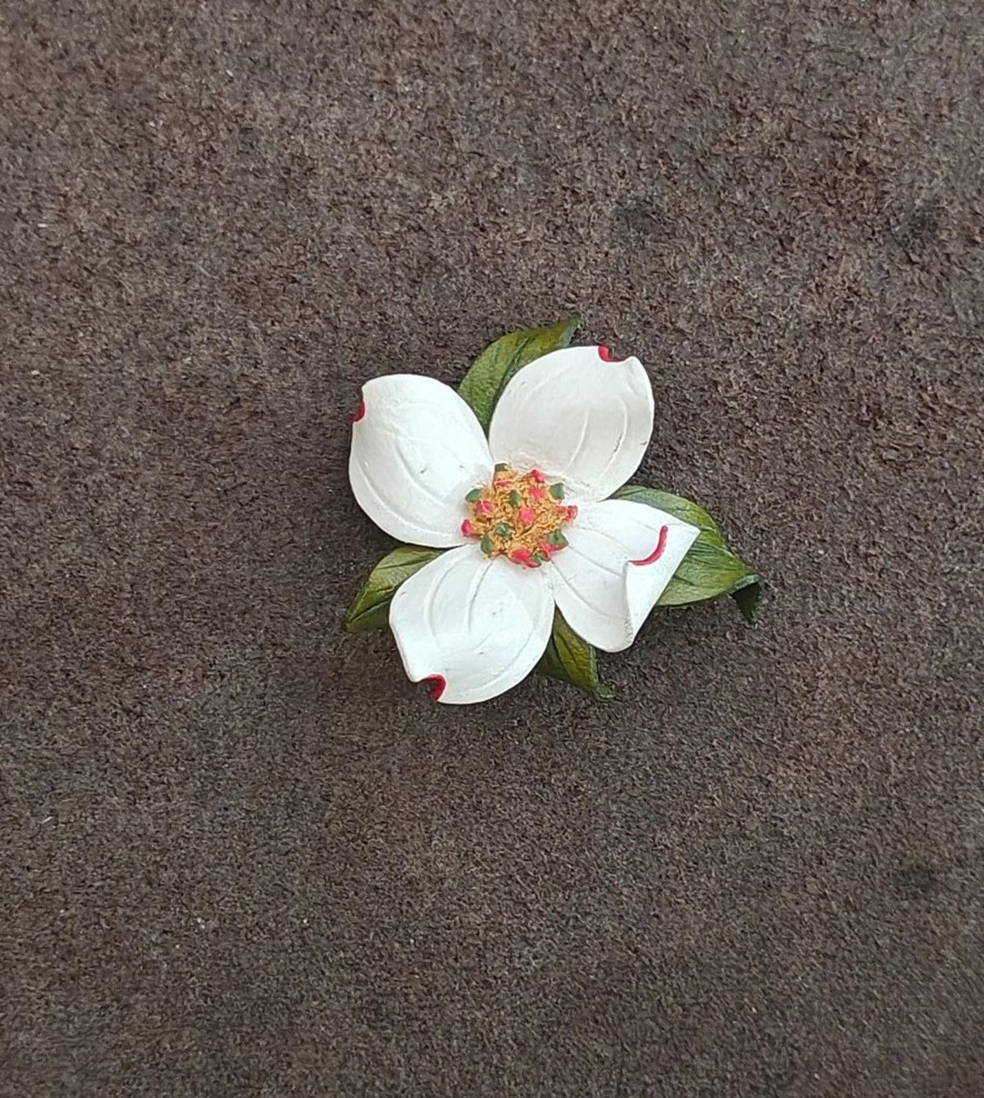 1980s Handcrafted Leather Dogwood Flower Brooch