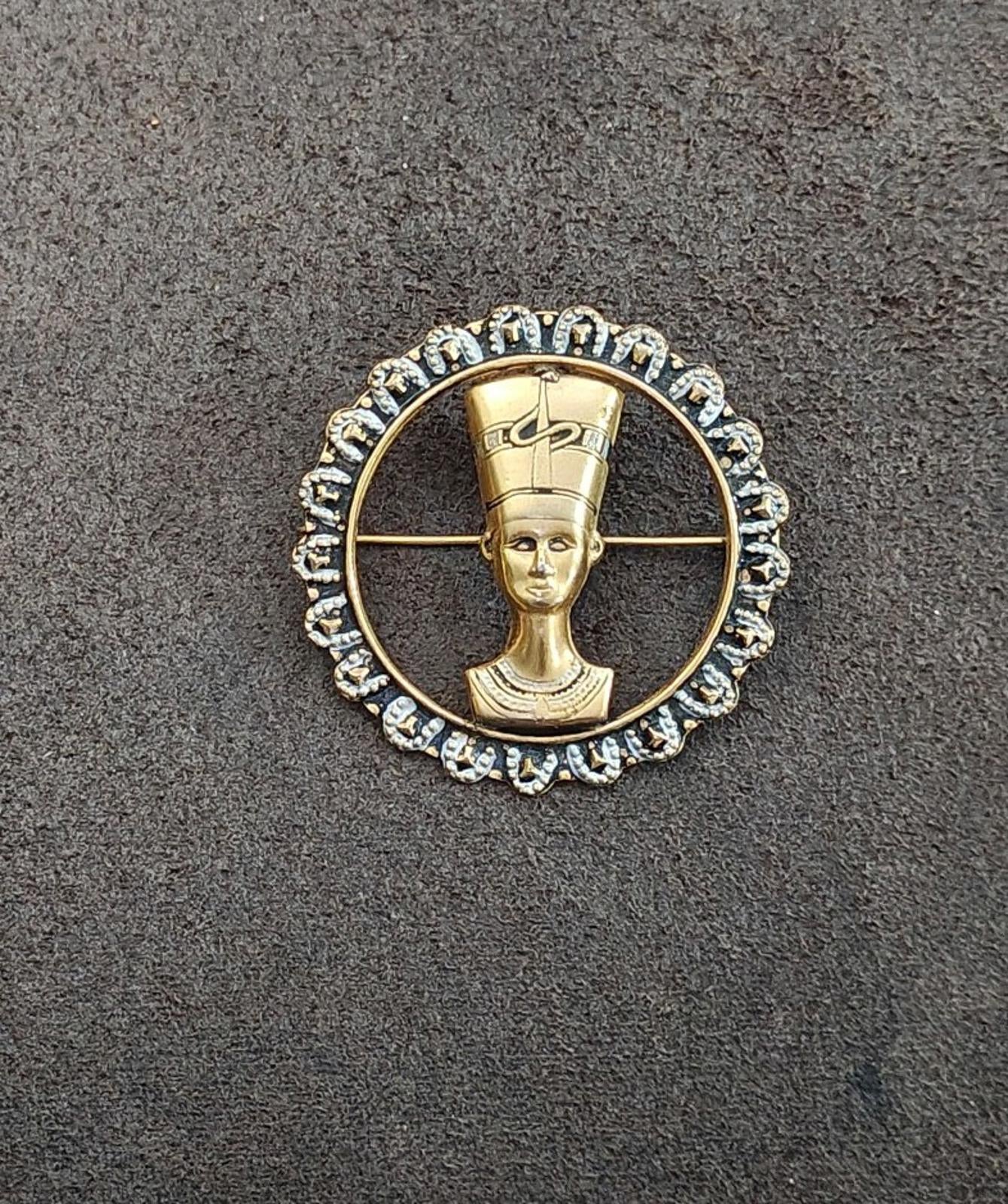 1970s Vintage Rare Egyptian Revival Queen Nefertiti Brooch Pin