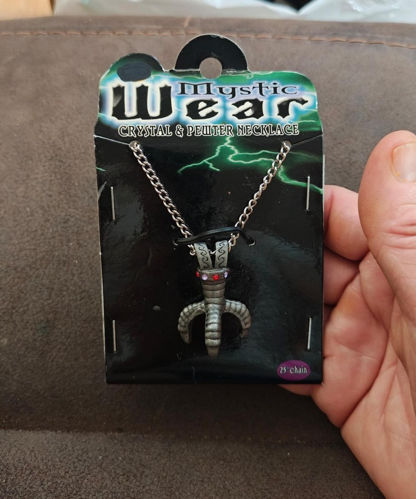 2003 Mystic Wear Crystal & Pewter Dragon Claw Pendant Necklace New