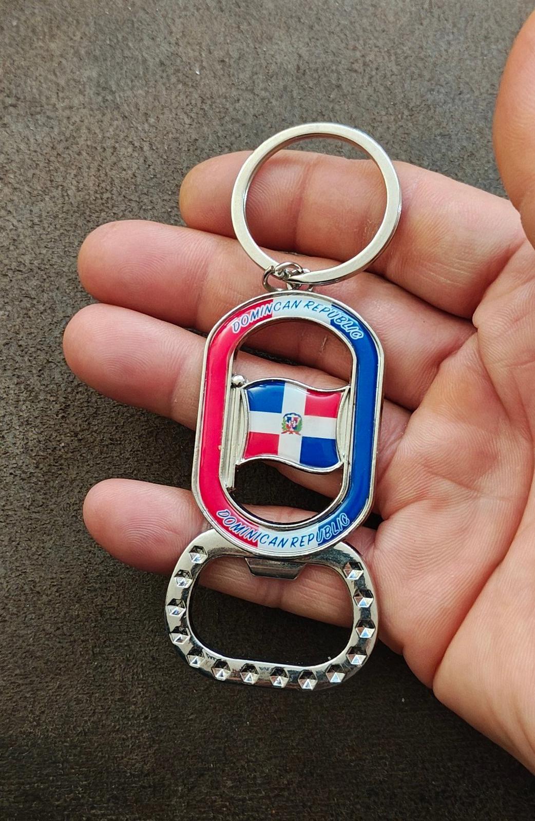 Sturdy Dominican Republic Flag Silver Tone Beer Bottle Opener Keychain