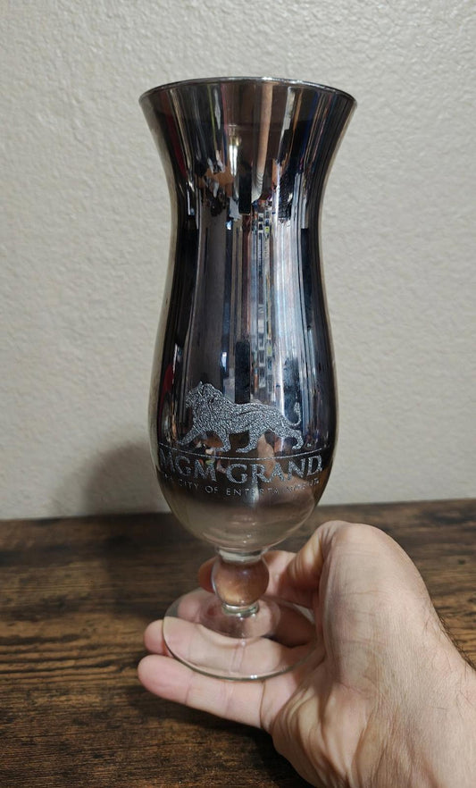 1990's Mirrored MGM Grand Hollywood Las Vegas Goblet/Hurricane Glass