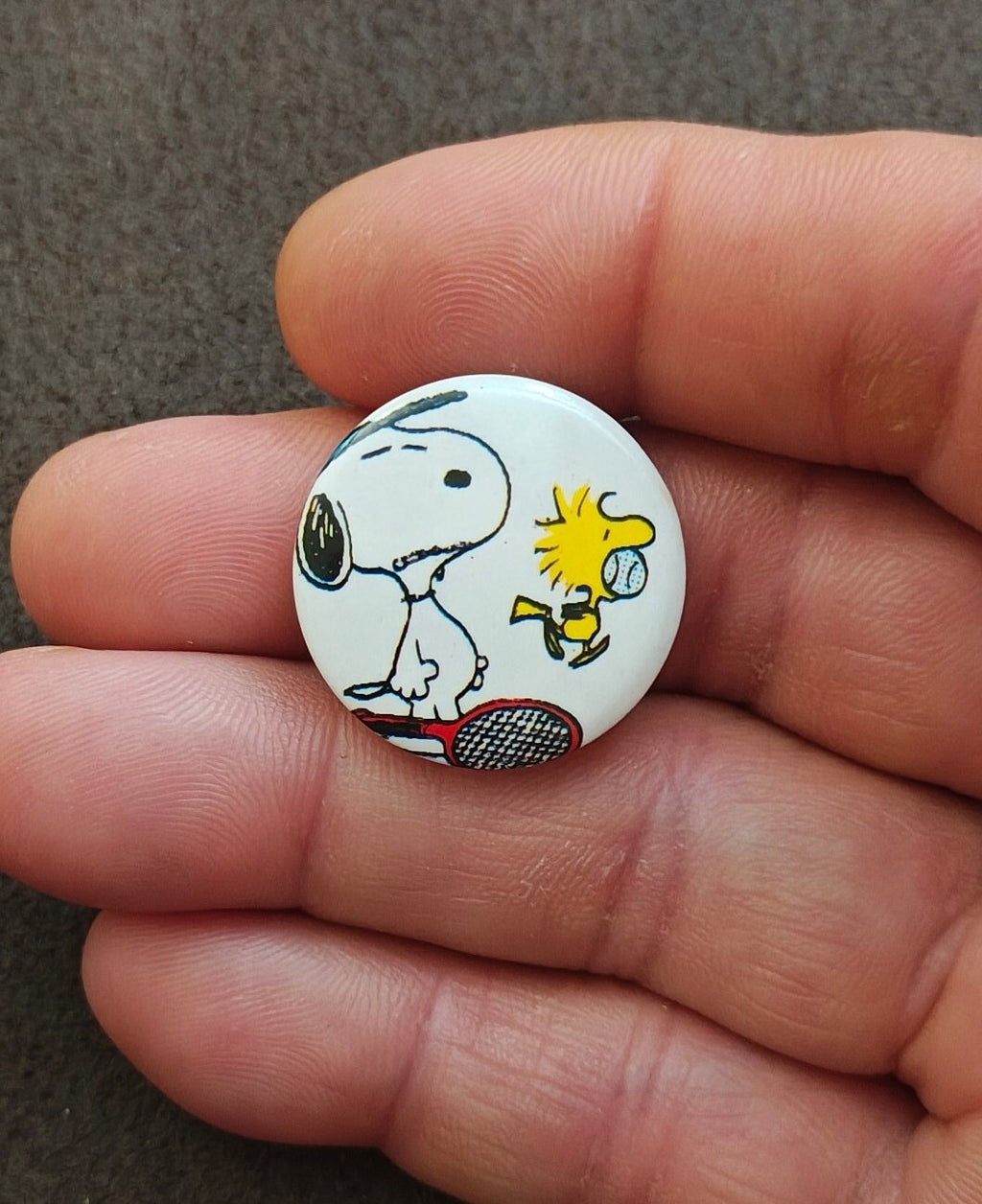 1970s/80s Peanuts Snoopy & Woodstock Tennis Pinback Button