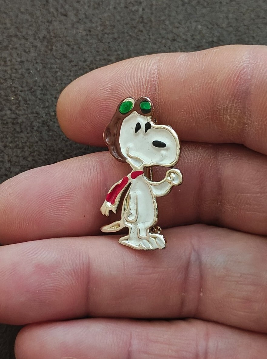 1970s Snoopy "World War I Flying Ace" Gold Tone Enamel Pin.