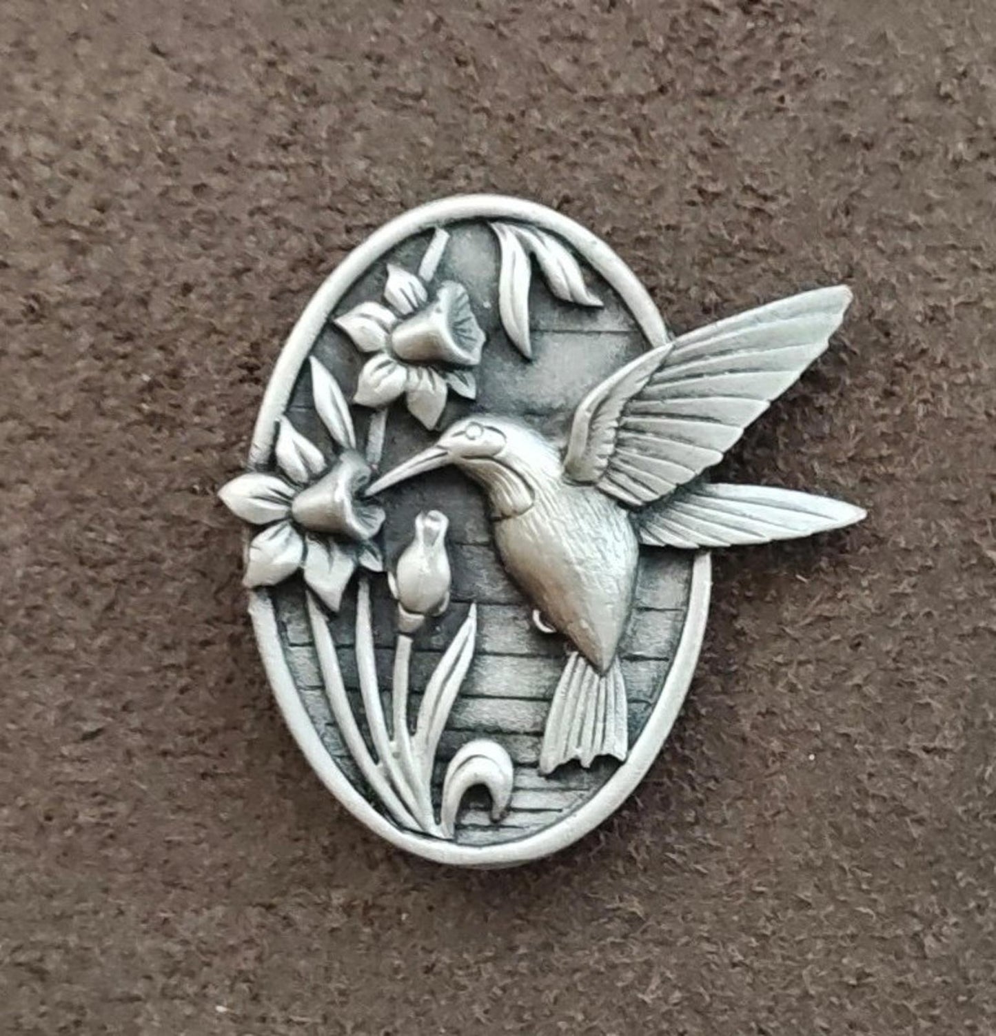 1980s Signed Ms Dee Hummingbird Pewter Brooch