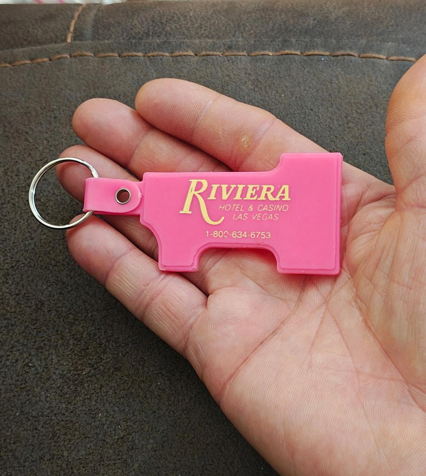 1990s Vintage Riviera Hotel & Casino Las Vegas Pink Plastic Keychain