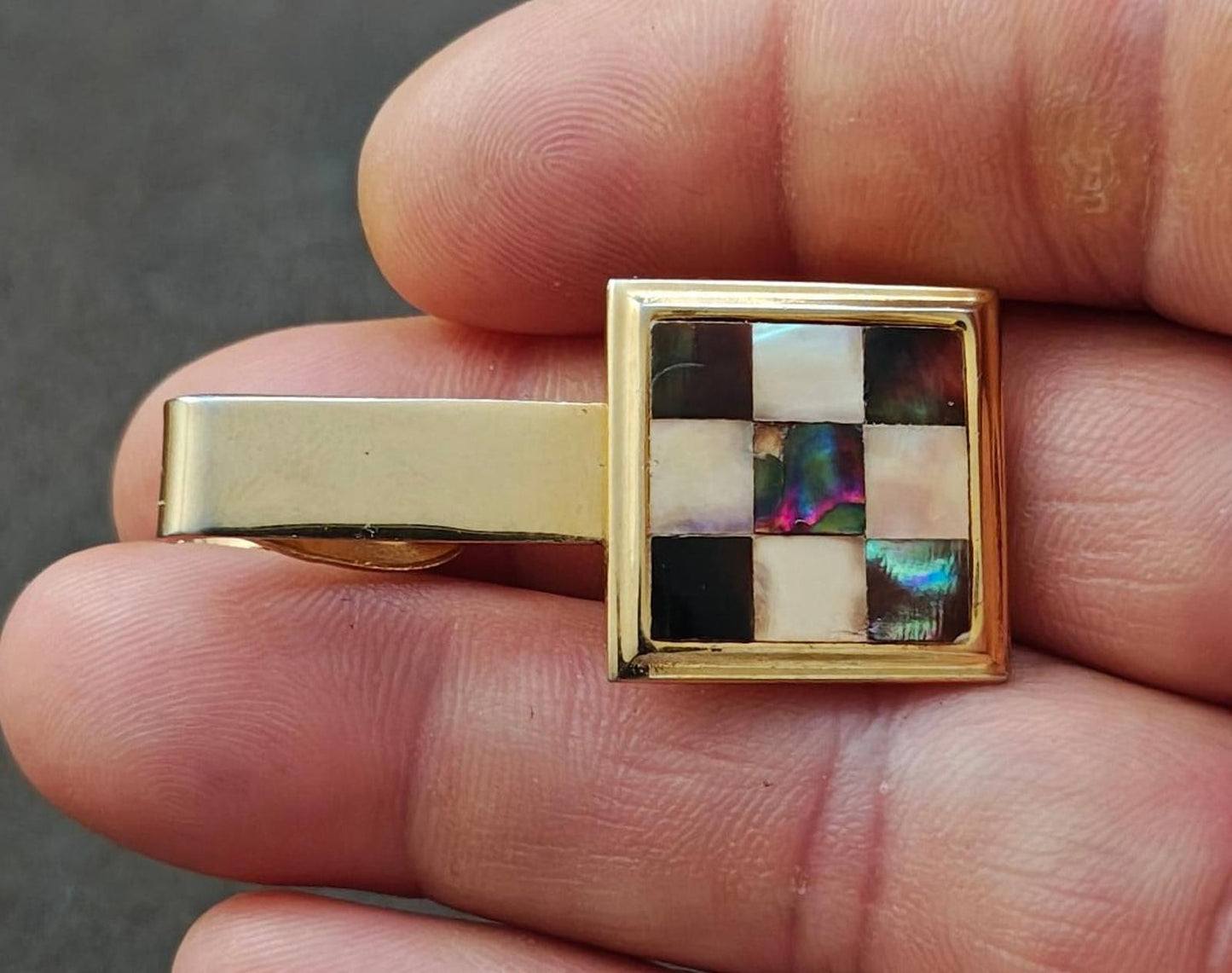 1960s Chequered Design Gold Tone Tie Bar