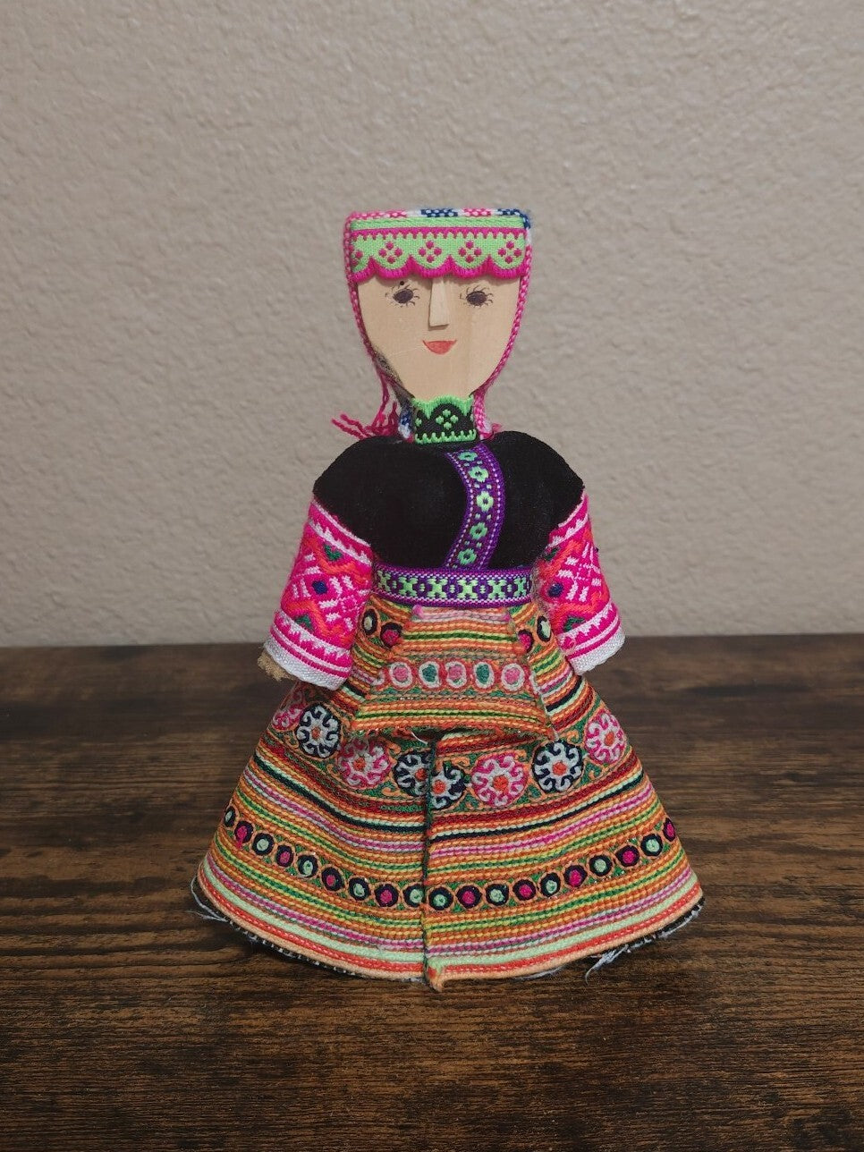 1970s Handmade Hmong Doll Folk Art In Traditional Dress
