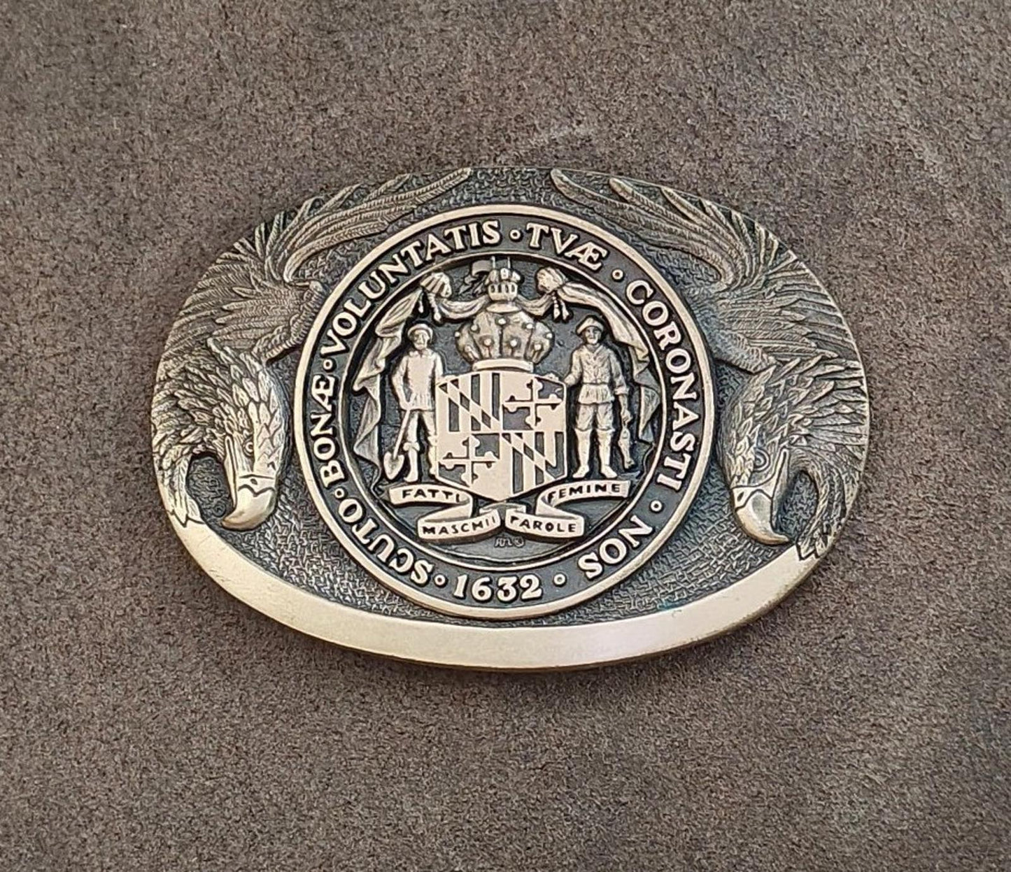 1980's ADM Solid Brass Maryland State Seal Belt Buckle First Edition No. 43