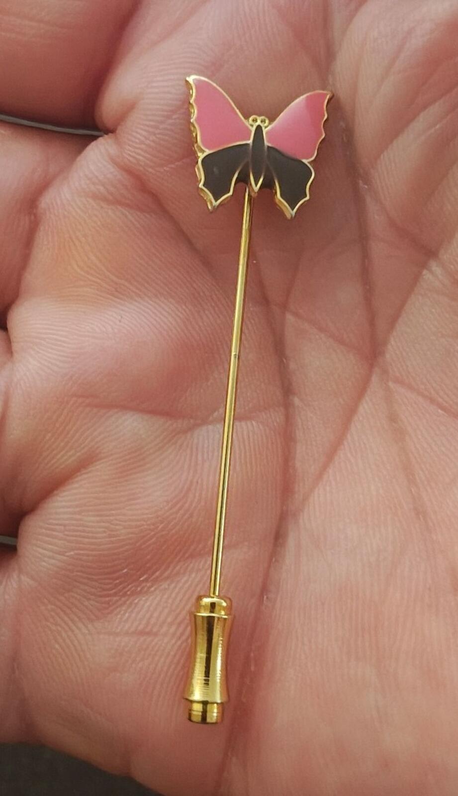 1980s Gold Tone Enamel Butterfly Stick Pin