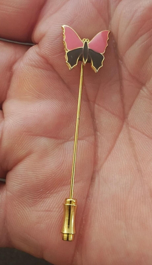 1980s Gold Tone Enamel Butterfly Stick Pin