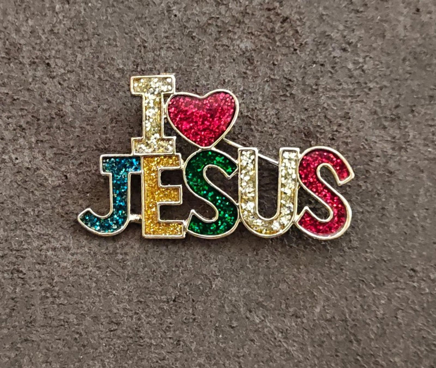 1990s I Love Jesus Rainbow Colors Glitter  Enamel Brooch Pin