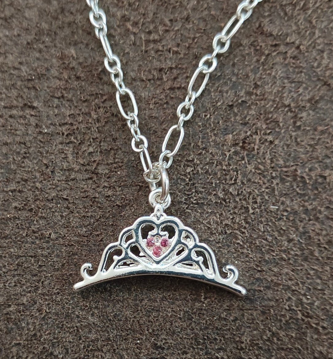 Disney Silver Tone Princess Tiara Pendant Necklace - Trinketmania-LV