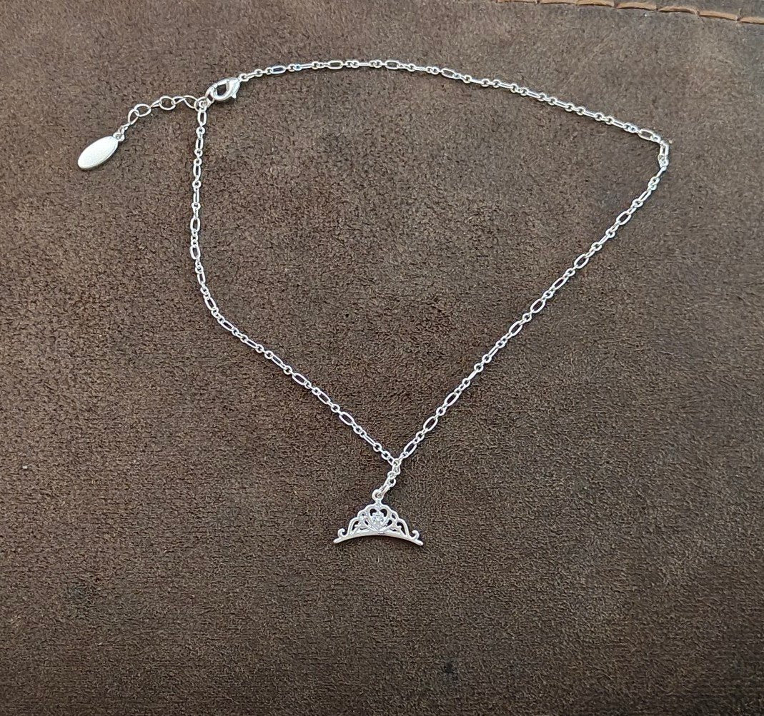 Disney Silver Tone Princess Tiara Pendant Necklace - Trinketmania-LV
