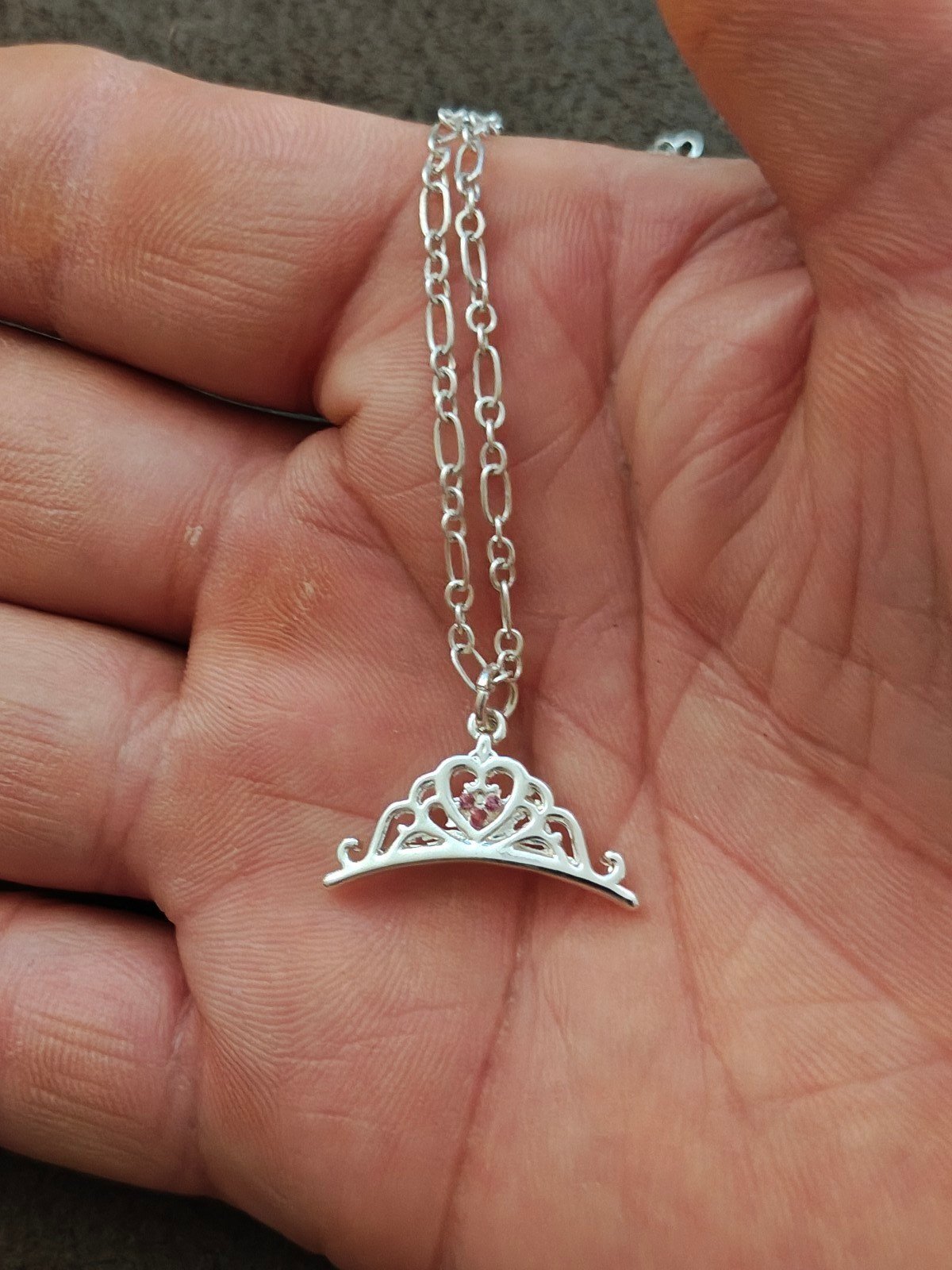 Disney Silver Tone Princess Tiara Pendant Necklace - Trinketmania-LV