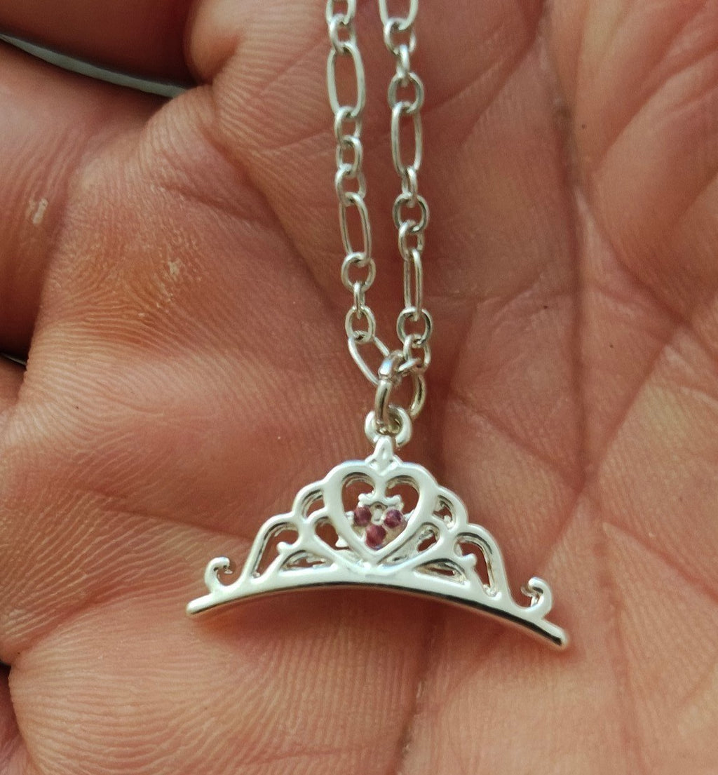 Disney Silver Tone Princess Tiara Pendant Necklace - Trinketmania-LV