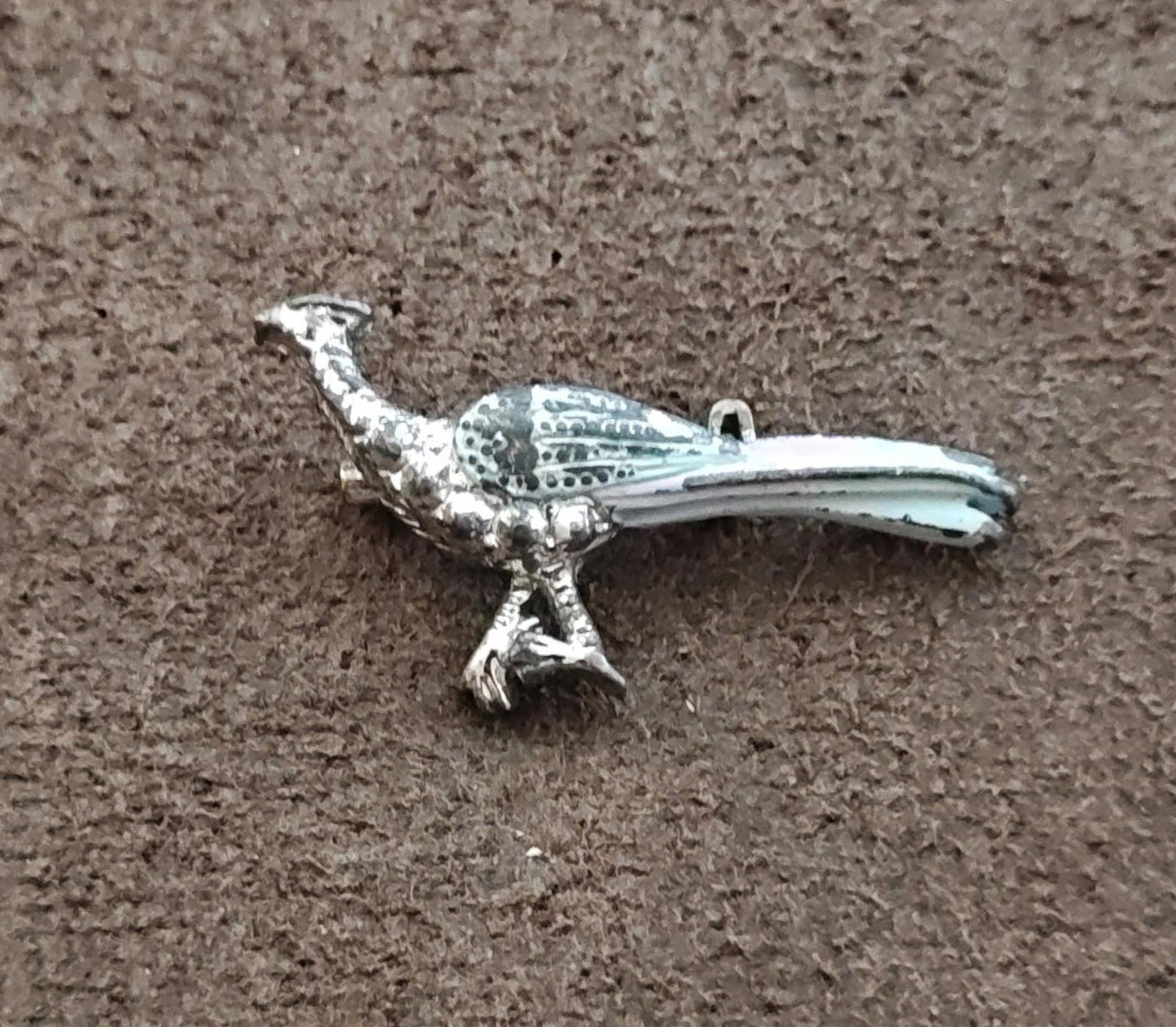 1960s Silver Tone Road Runner Enamel Brooch