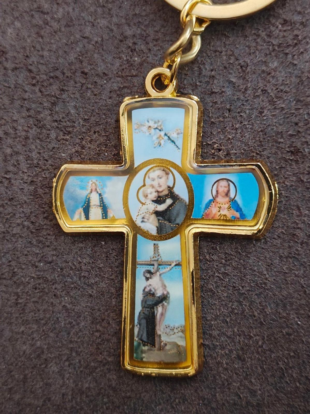 St. Anthony Catholic 4 Way Gold Tone Cross Keychain
