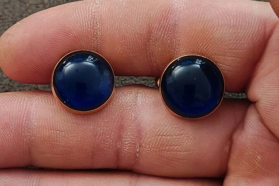 1950s/60s Swank Round Cobalt Blue Lucite Cabochon Gold Tone Cufflinks