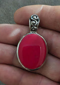 1980s Boho Style Red Stone Silver Tone Pendant.