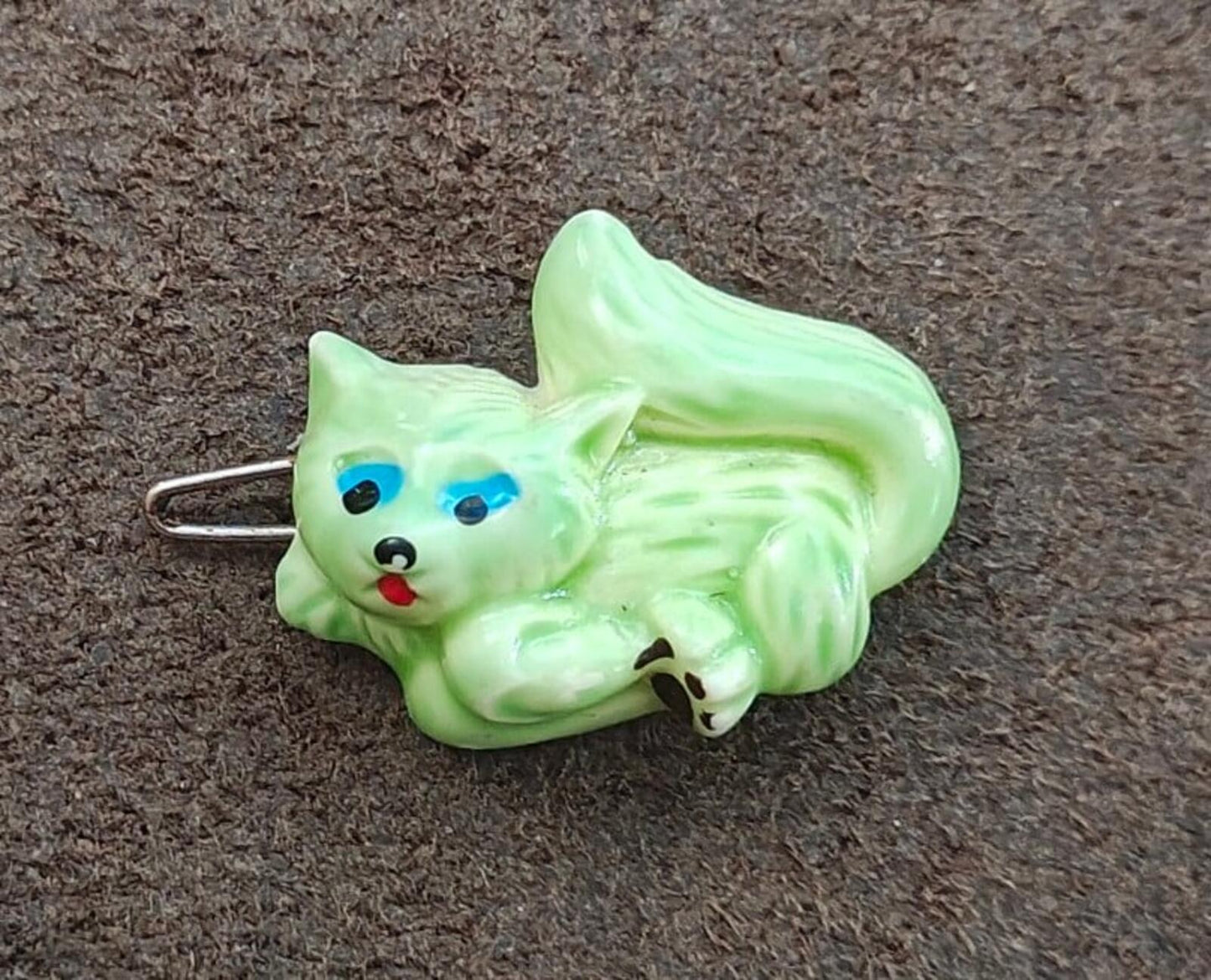 1980s Green Cat Hard Plastic Barrette In Great