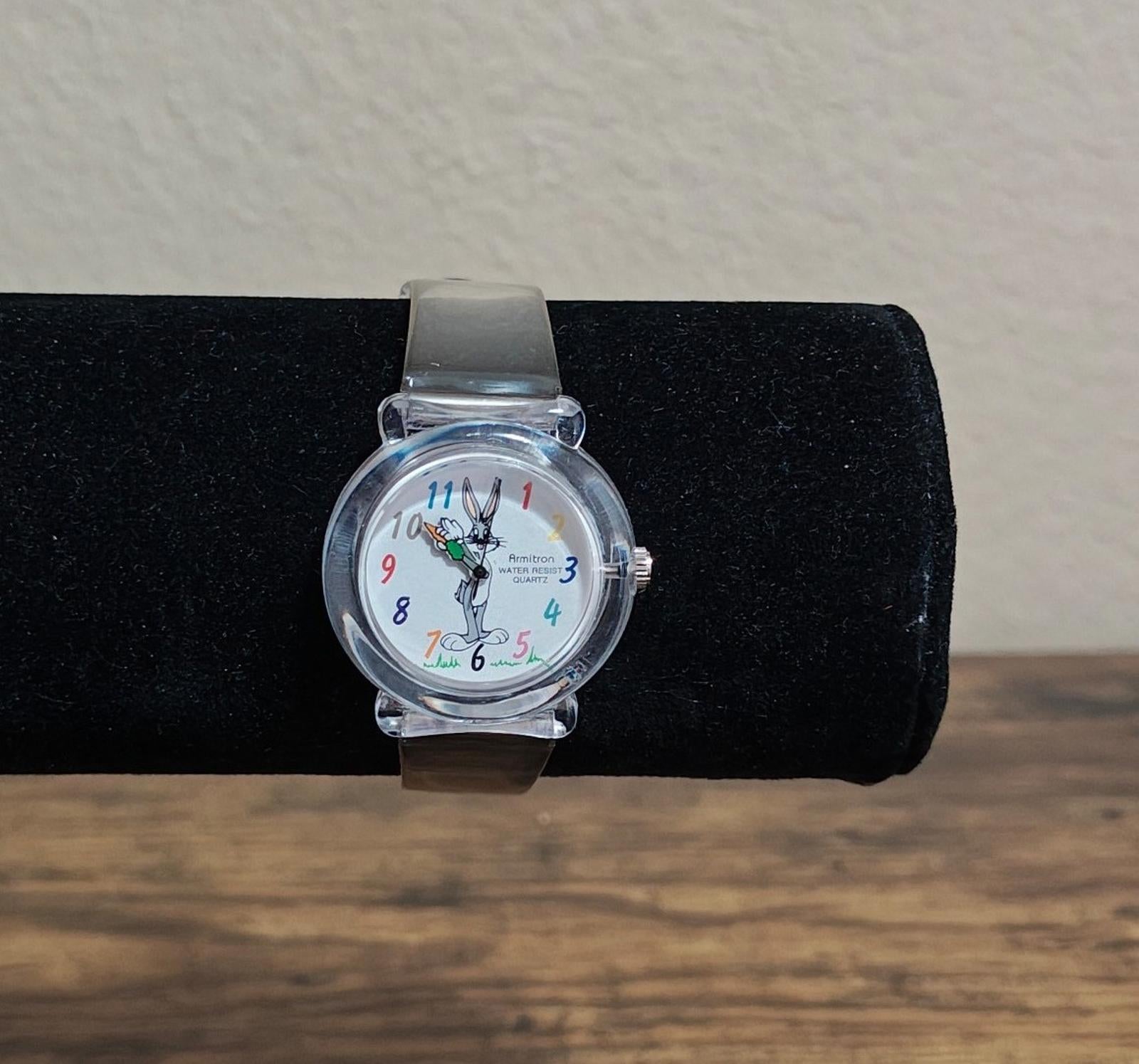 1990s Armitron Bugs Bunny Women's Watch With Clear Plastic Band