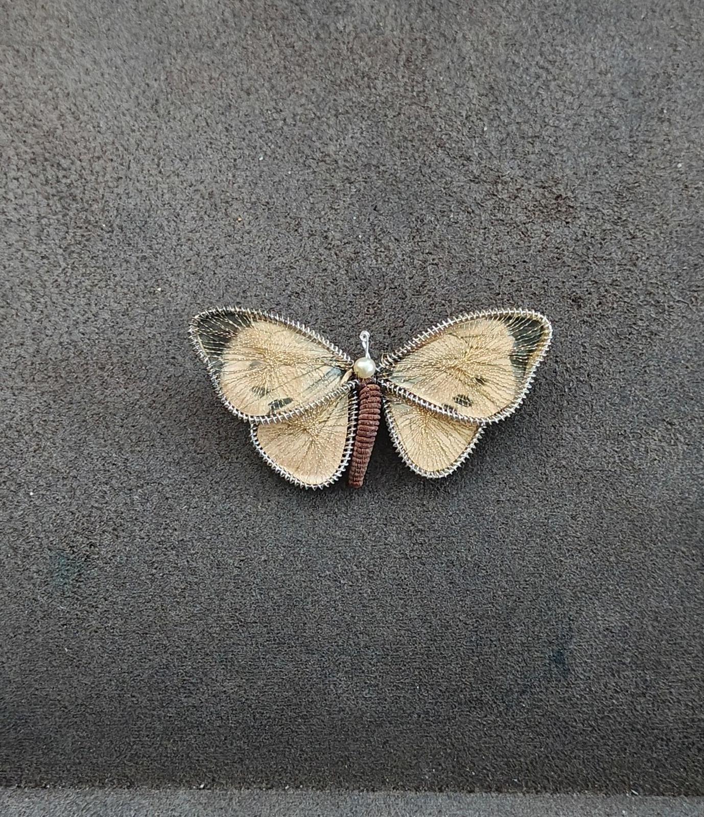1960s Bavarian West Germany Spun Wire and Paper Butterfly Brooch Pin