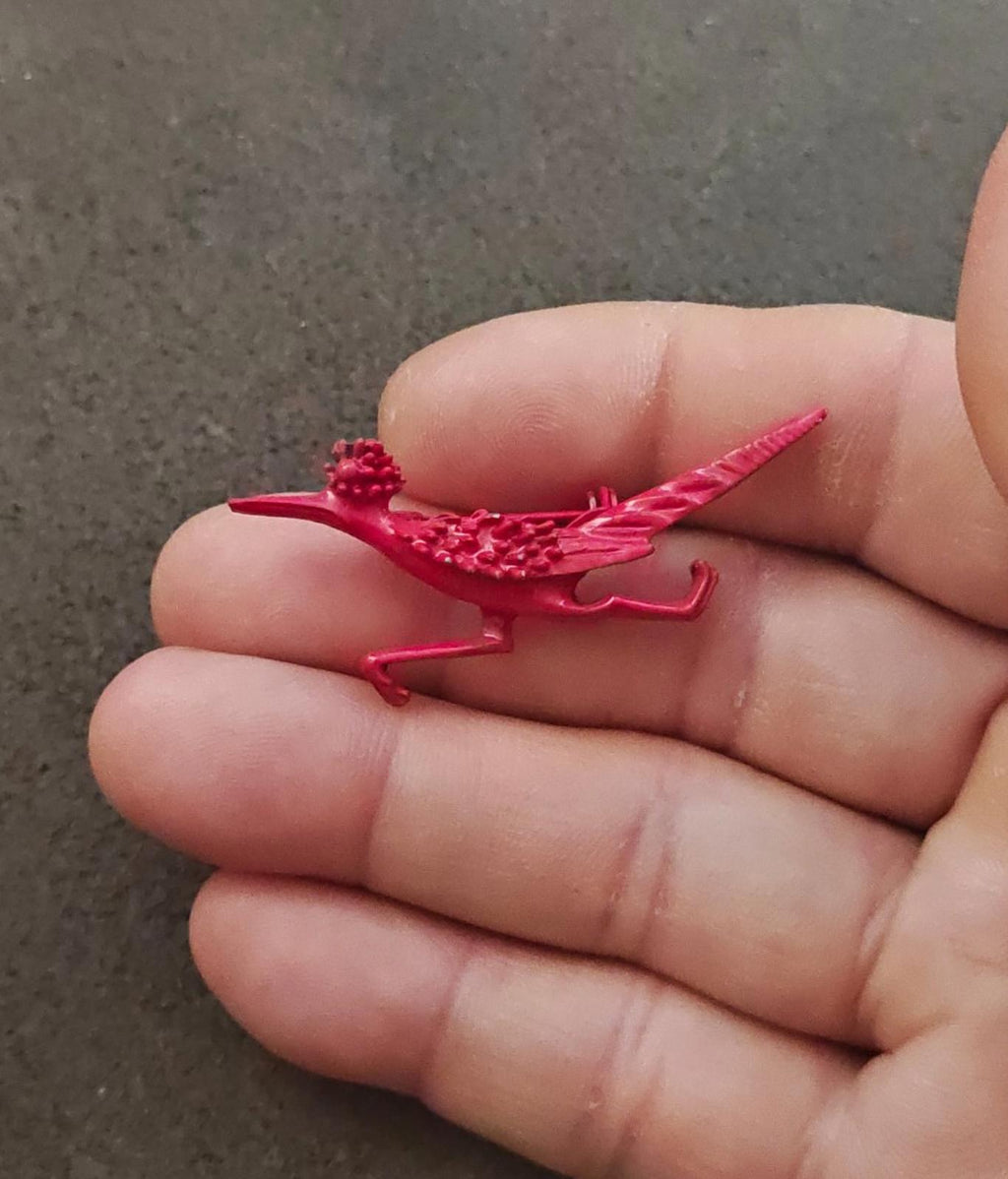 1980s Metal Red Enamel Roadrunner Brooch
