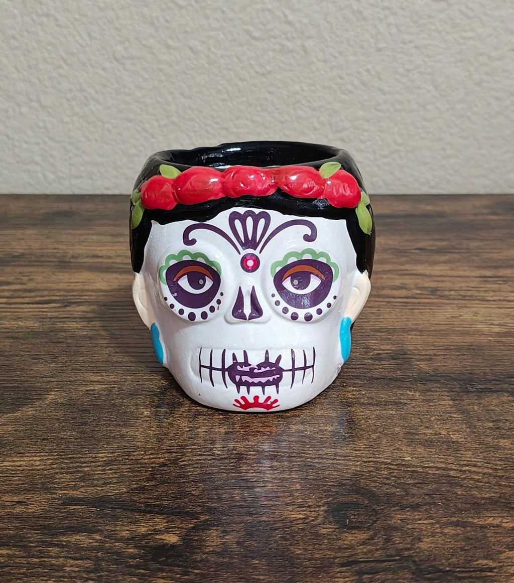 Hand Painted Sugar Skull/Day of The Dead Ceramic Planter/Cup
