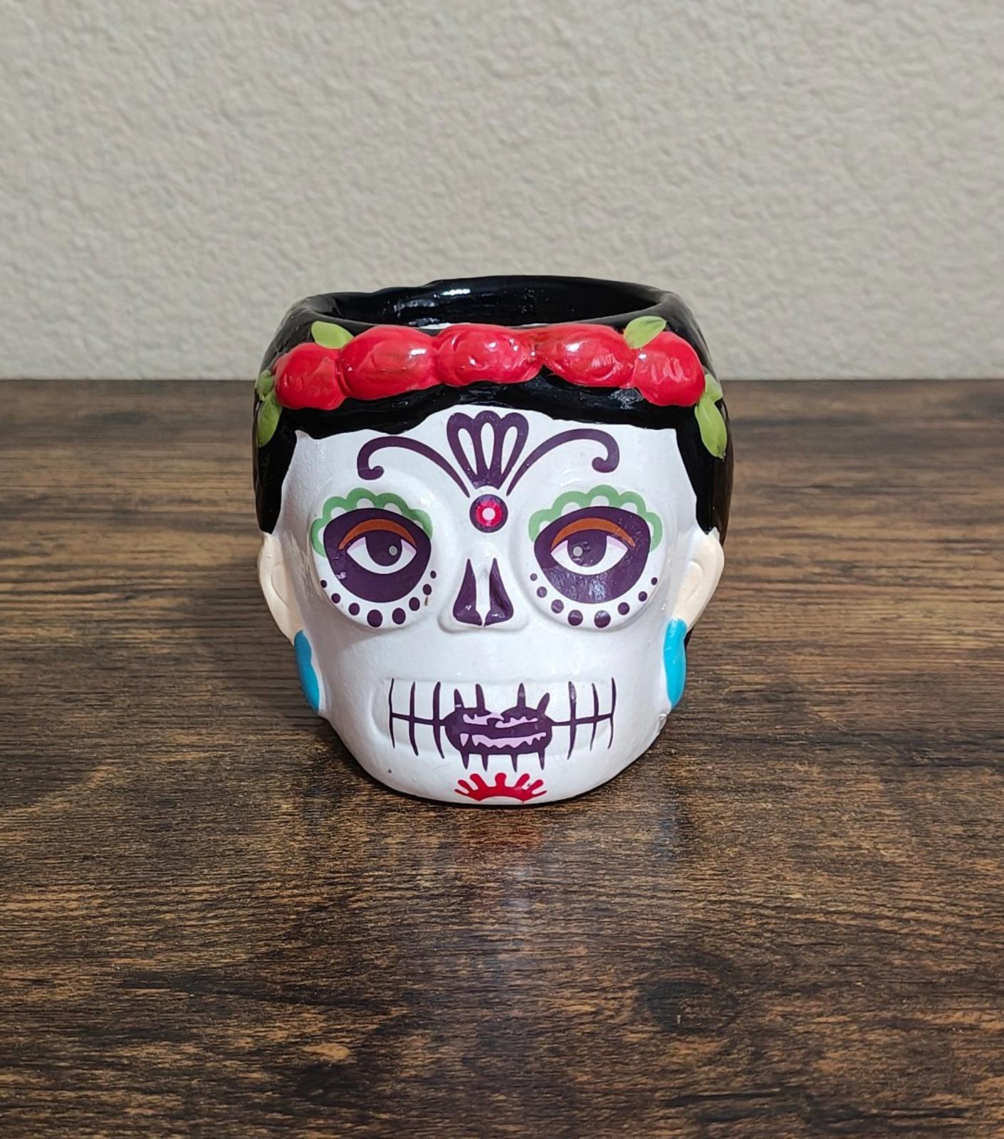 Hand Painted Sugar Skull/Day of The Dead Ceramic Planter/Cup
