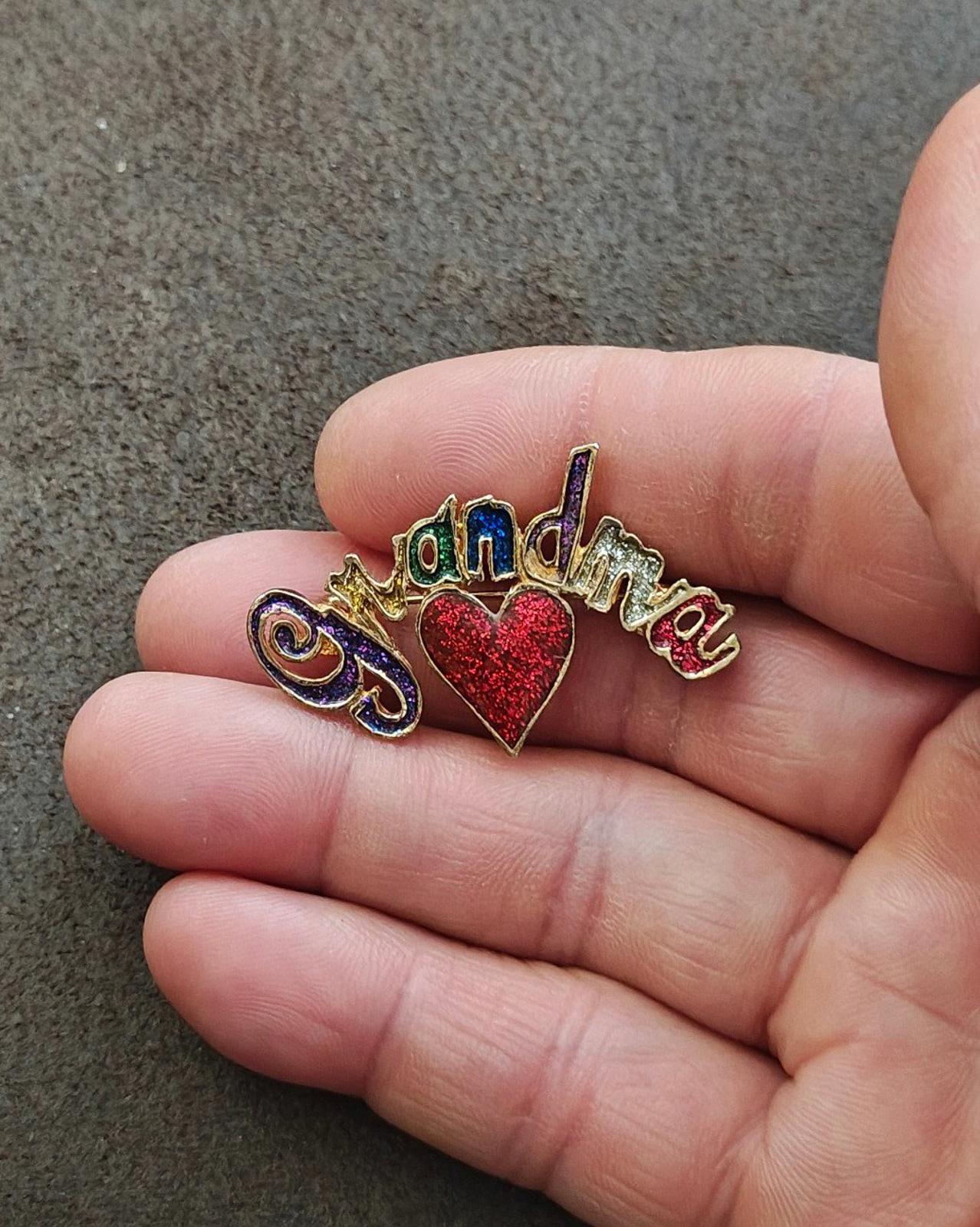 1980s Rainbow Glitter Gold Tone Grandma Brooch