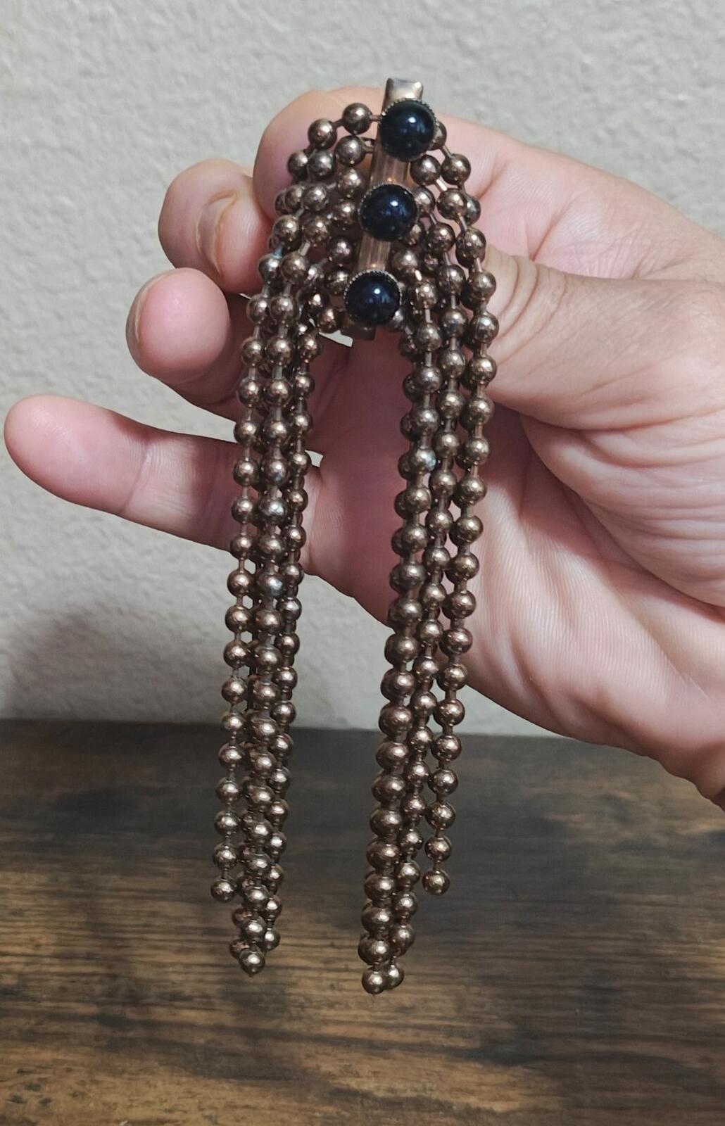 1980s Rare Art Deco Style Drop Tassel Gold Tone Brooch