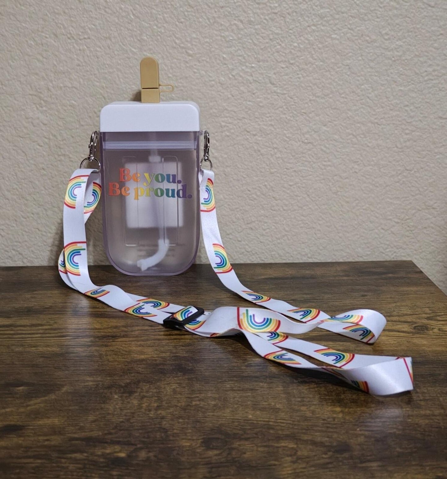 Colorful Gay Pride Apparel Popsicle Sipper 11.8 oz Water Bottle Rainbow Strap