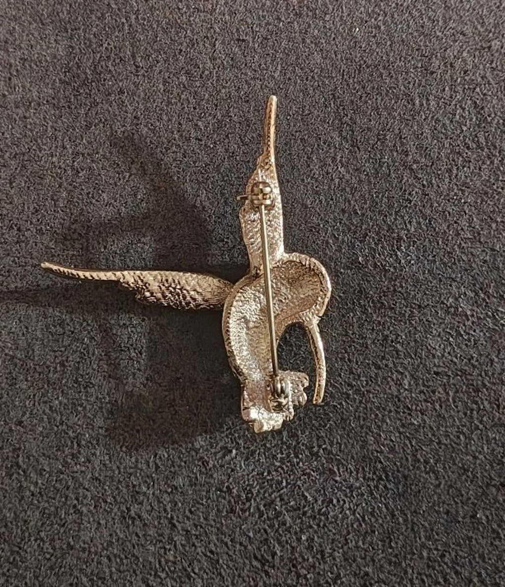 80's Gold Tone Hummingbird With Clear and Red Rhinestones