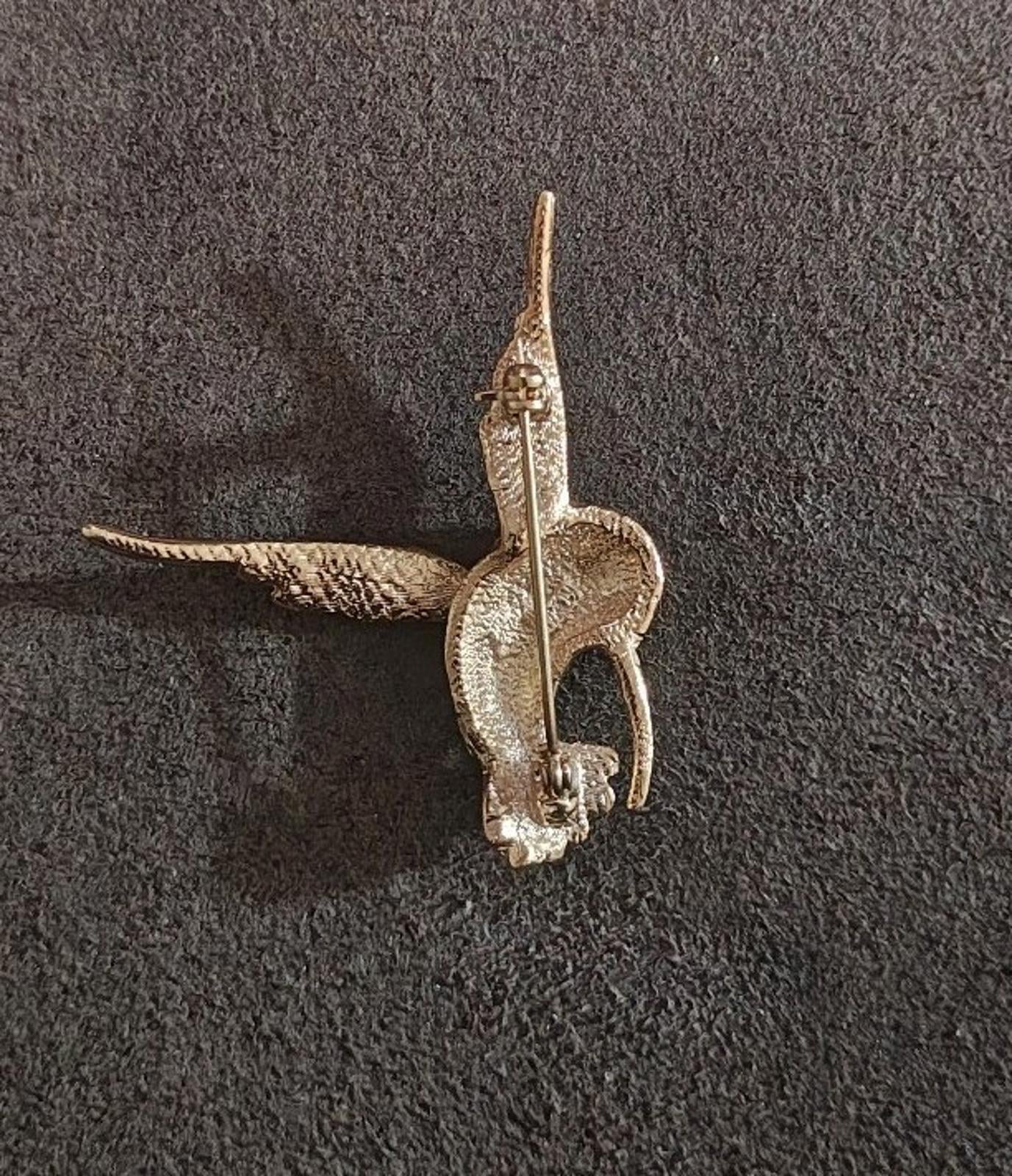 80's Gold Tone Hummingbird With Clear and Red Rhinestones