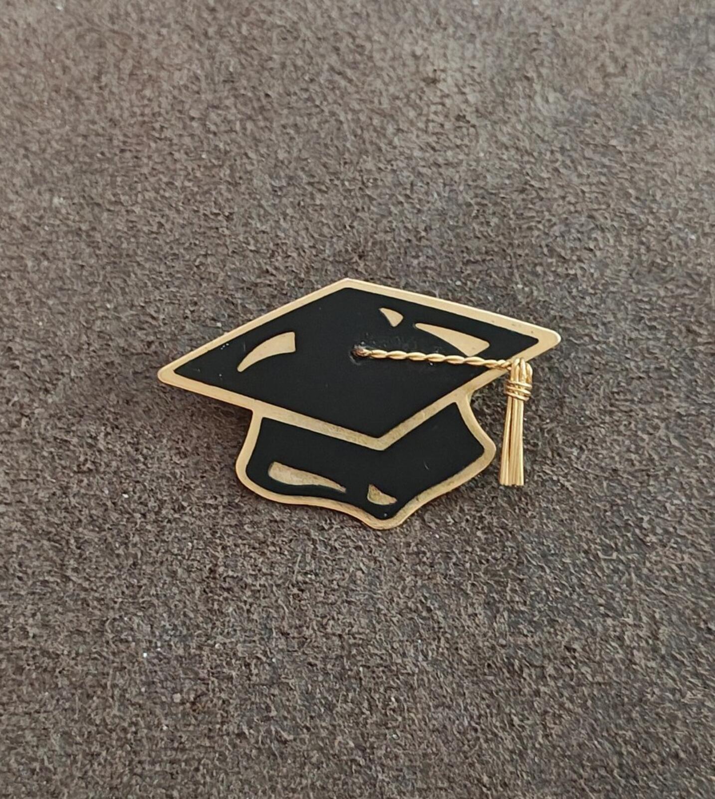 1980s/90s Gold Tone With  Black Enamel Hallmark Graduation Cap Brooch