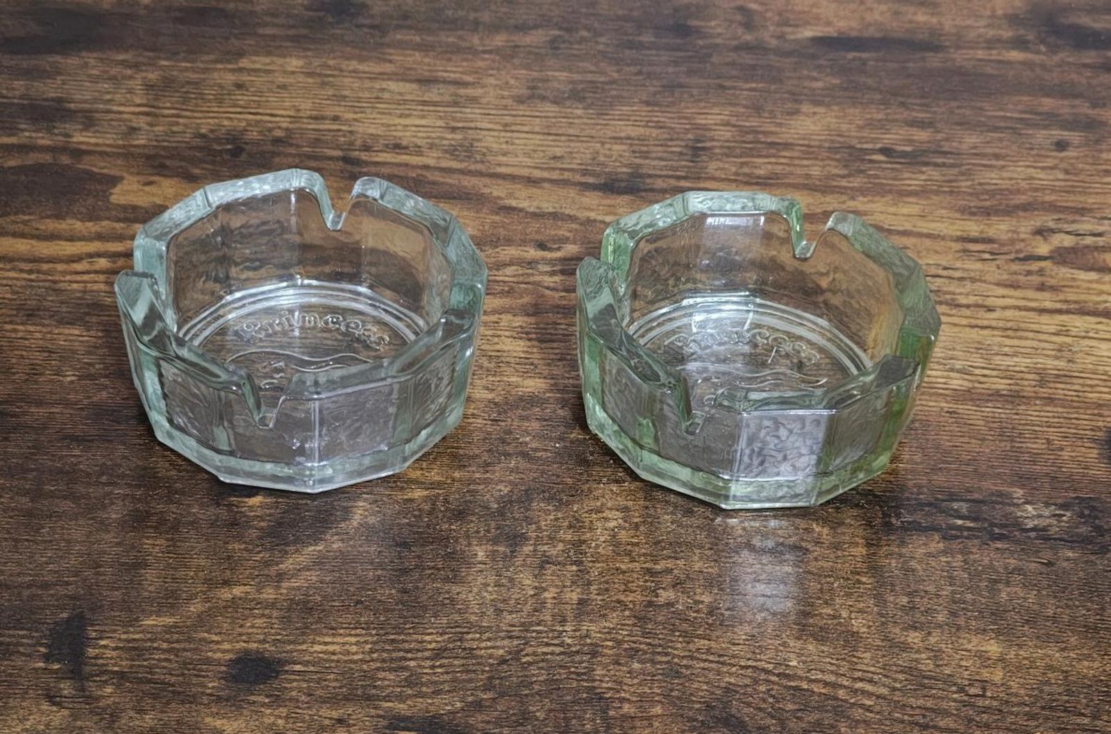 1970s Set of Two Princess Cruises clear Glass Ashtrays