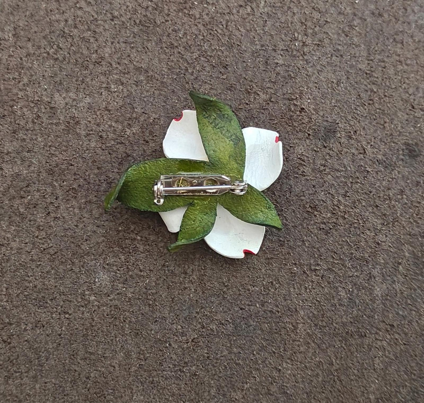 1980s Handcrafted Leather Dogwood Flower Brooch