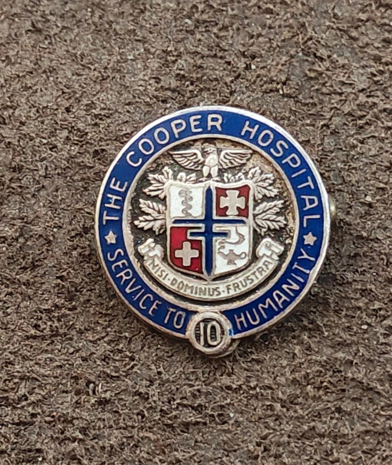 1950s/60s Silver 10-year Service Award The Cooper Hospital Camden New Jersey Pin