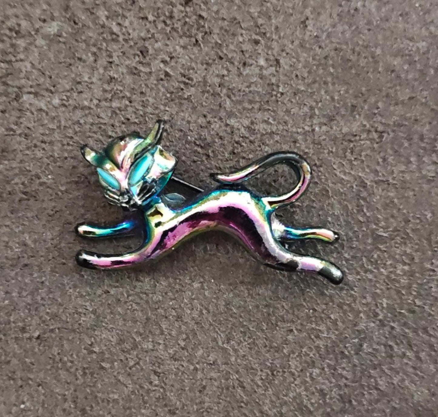 1960s Siamese Kitty Cat Iridescent Metal Brooch