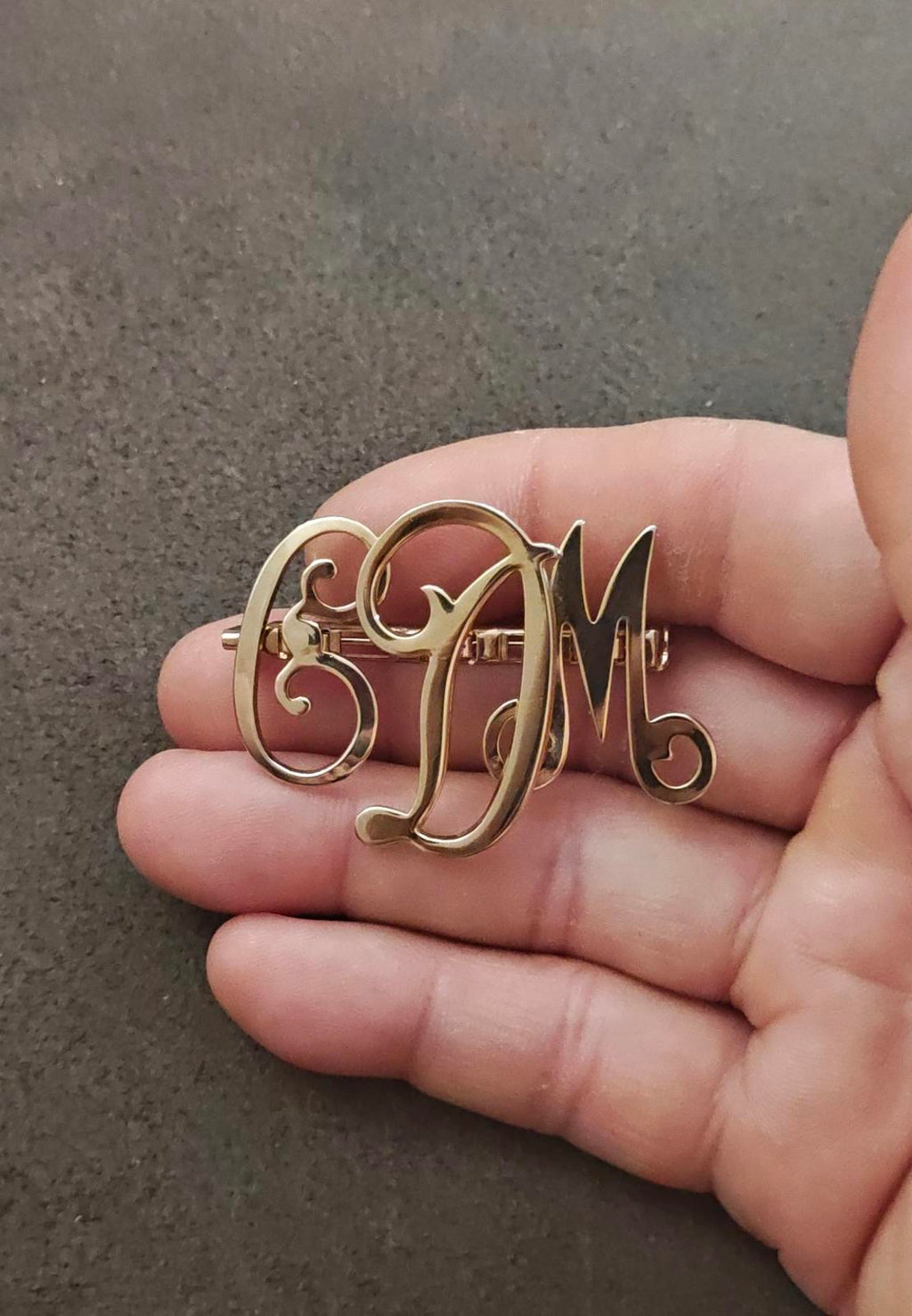 1950s Monogram Initial EDM Gold Tone Brooch Pin.
