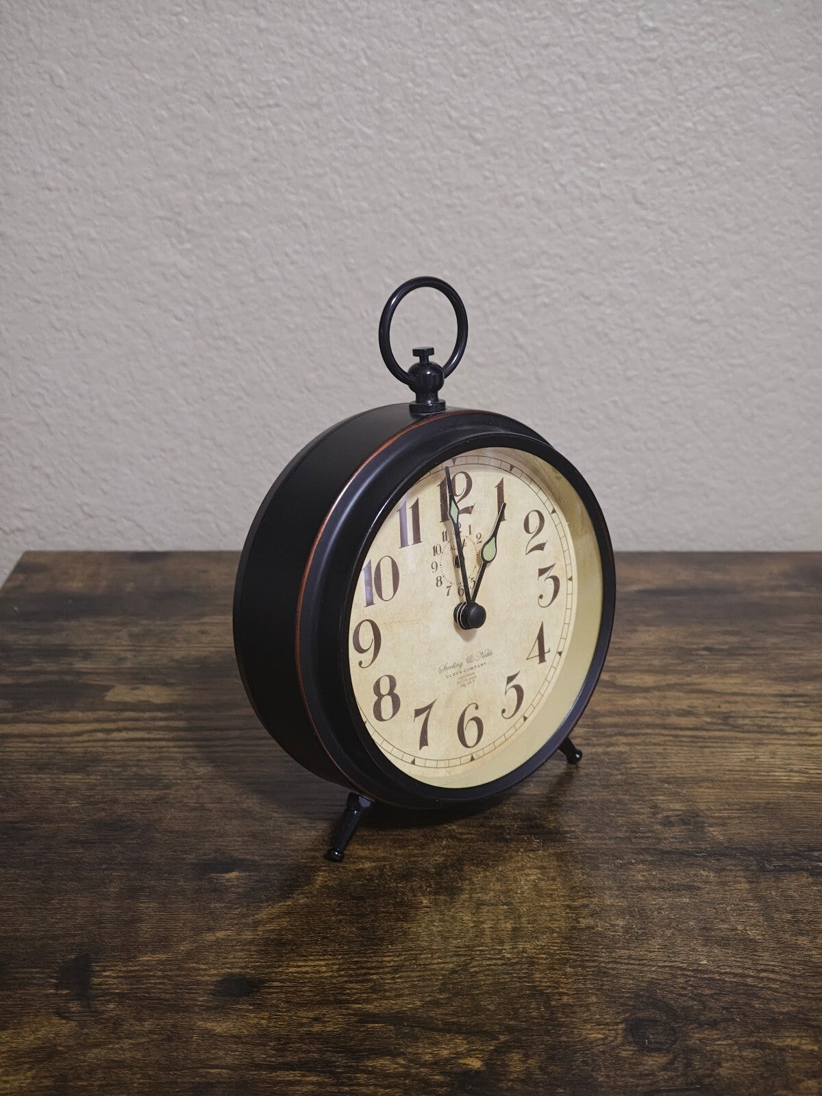 Sterling & Noble Black Vintage Style Alarm Clock/Table Top Clock