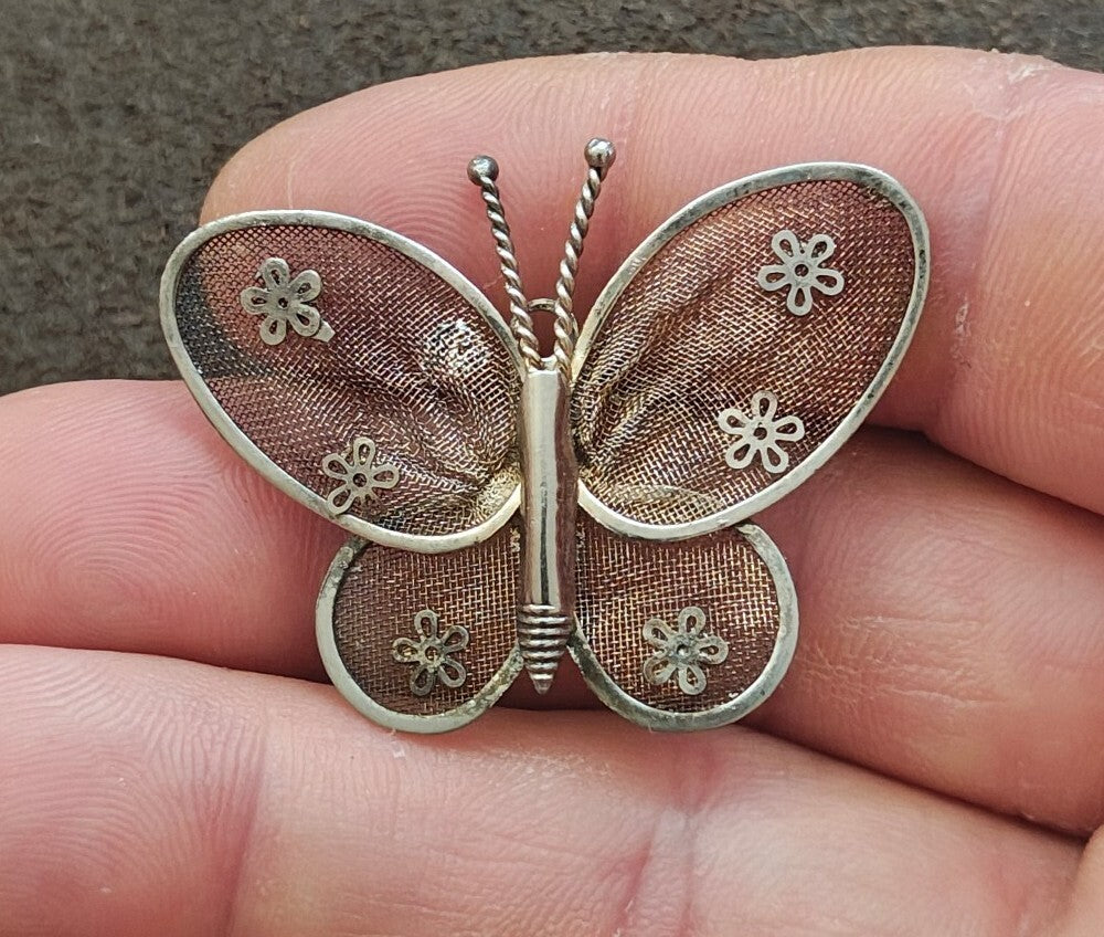 1960s/70s Silver Tone Mesh Butterfly Brooch & Pendant-Dual-Use Pin